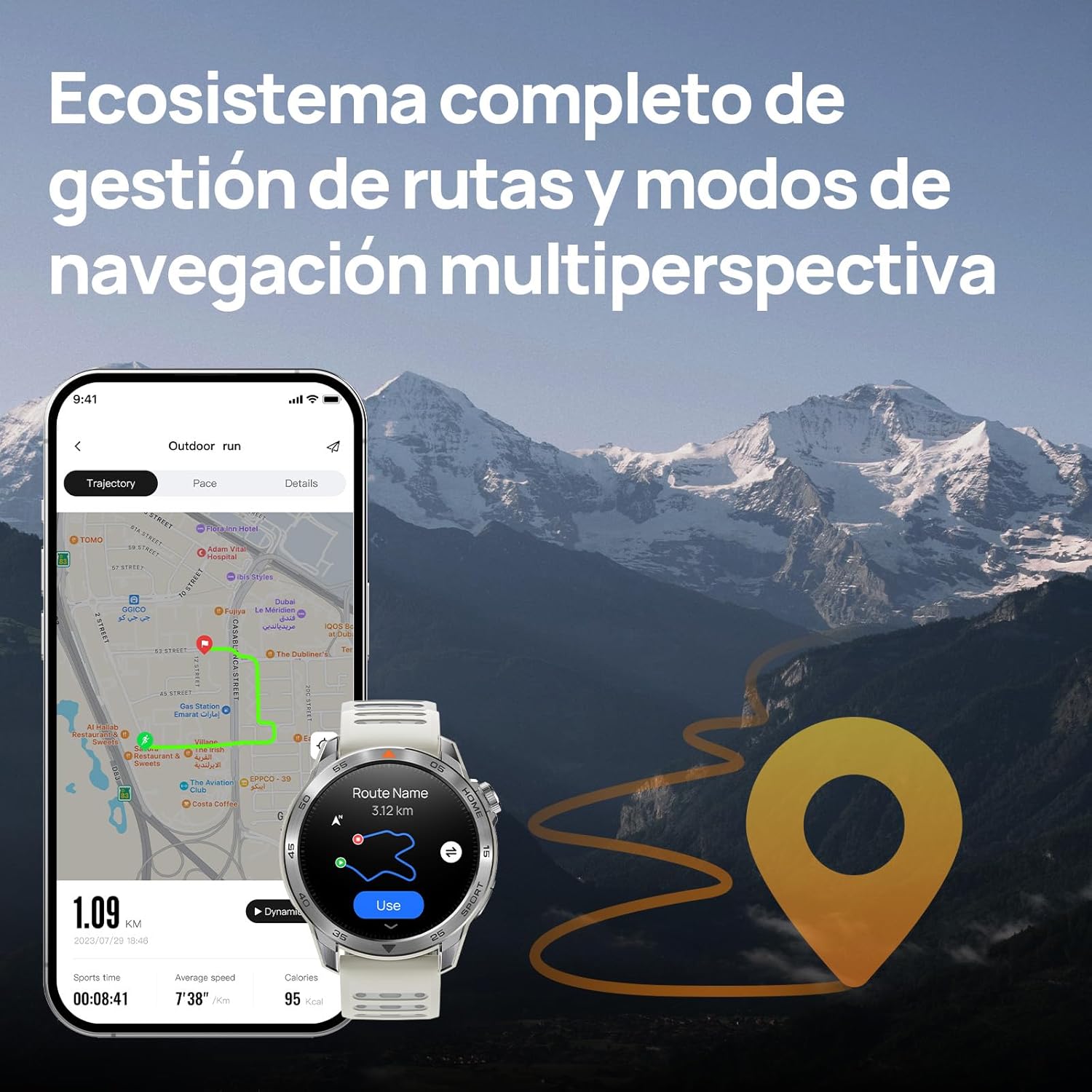 Mibro GS Pro2 Reloj Inteligente para Correr con GPS, 1,43'' Acero Inoxidable Smartwatch Hombre con Llamadas Bluetooth, Impermeable Reloj Inteligente con Padel Altitude para iOS Android, Beige Claro - 2