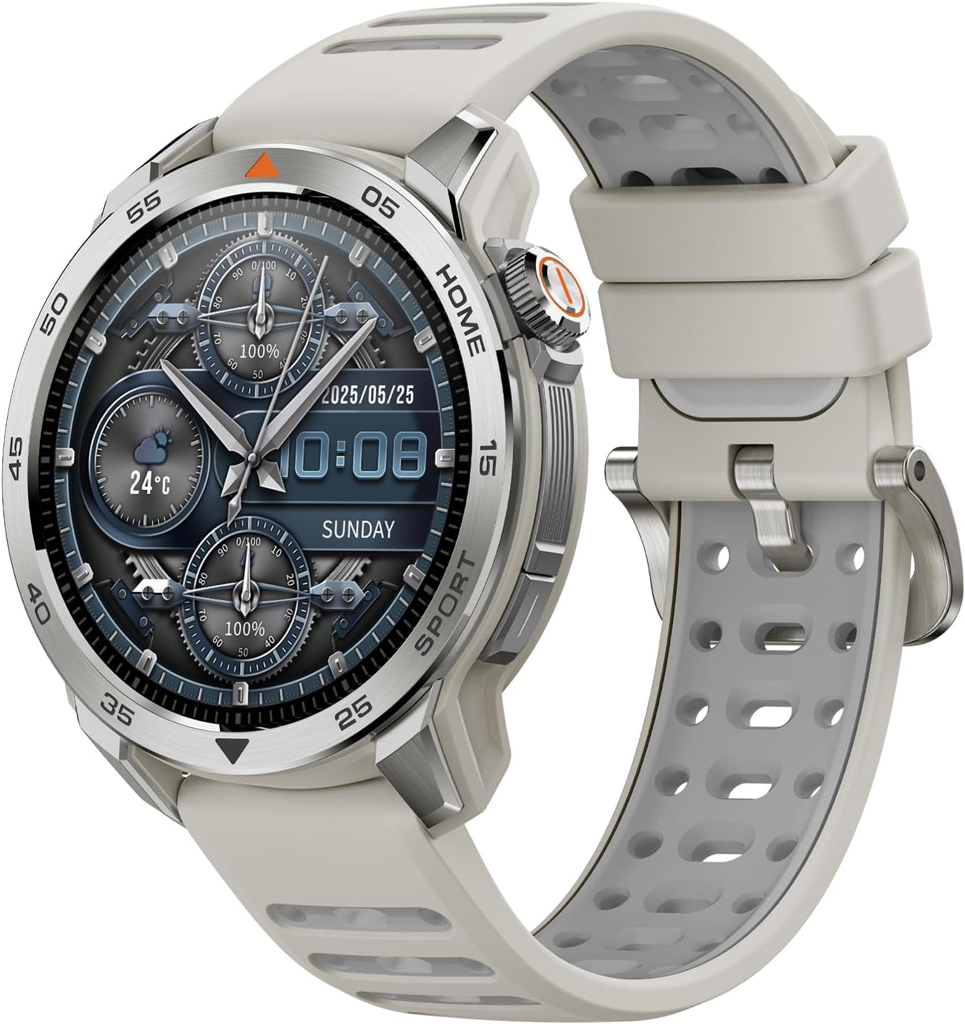Mibro GS Pro2 Reloj Inteligente para Correr con GPS, 1,43'' Acero Inoxidable Smartwatch Hombre con Llamadas Bluetooth, Impermeable Reloj Inteligente con Padel Altitude para iOS Android, Beige Claro - 1