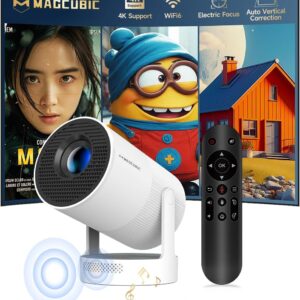 Mini Beamer Portátil, Proyector 4k 1080P Full HD Soporte 260ANSI Enfoque Eléctrico, Videoproyector WiFi 6 BT 5.4, Cine Proyector 180 ° Se Puede Girar para TV Stick