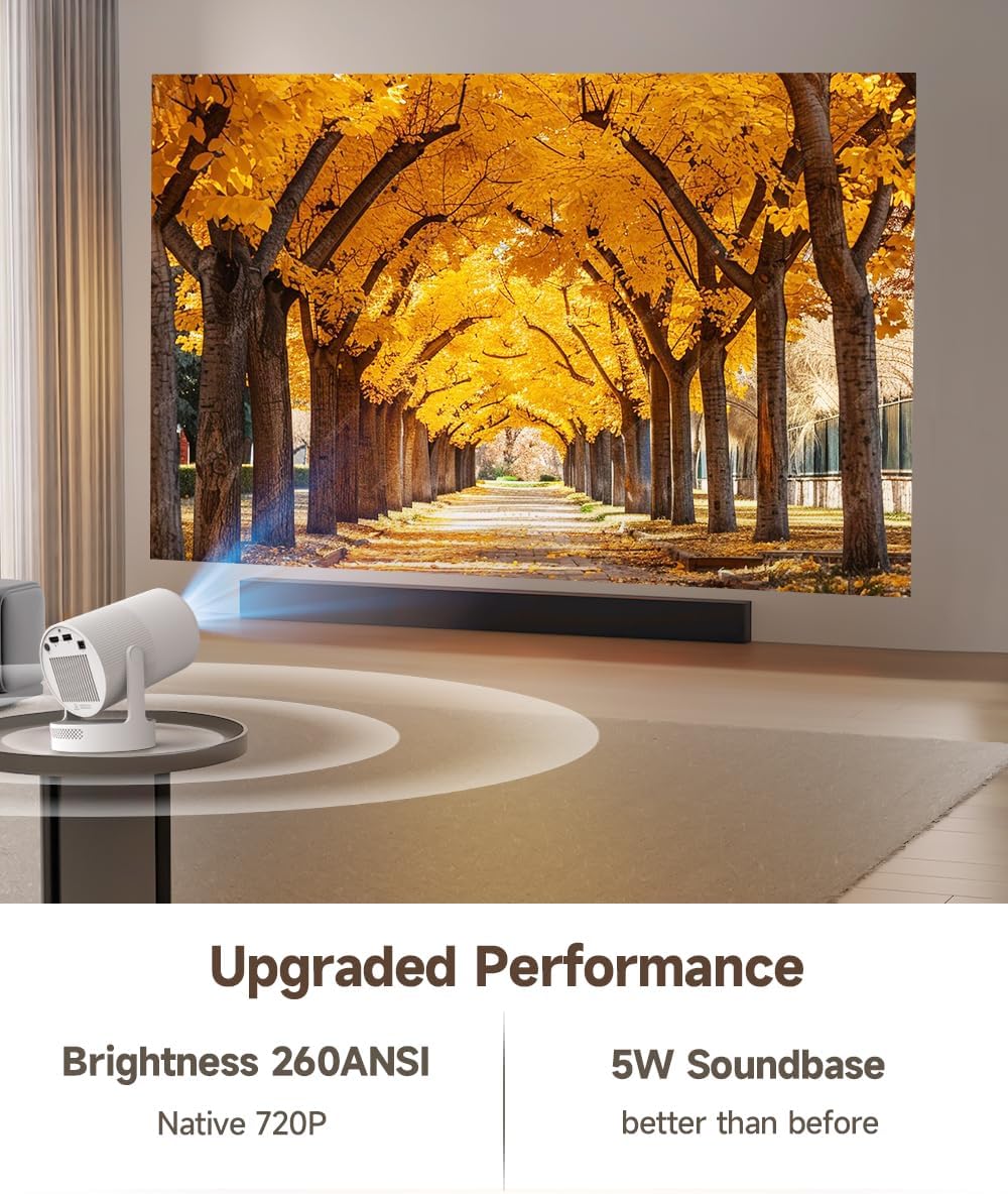 Mini Beamer Portátil, Proyector 4k 1080P Full HD Soporte 260ANSI Enfoque Eléctrico, Videoproyector WiFi 6 BT 5.4, Cine Proyector 180 ° Se Puede Girar para TV Stick - 4