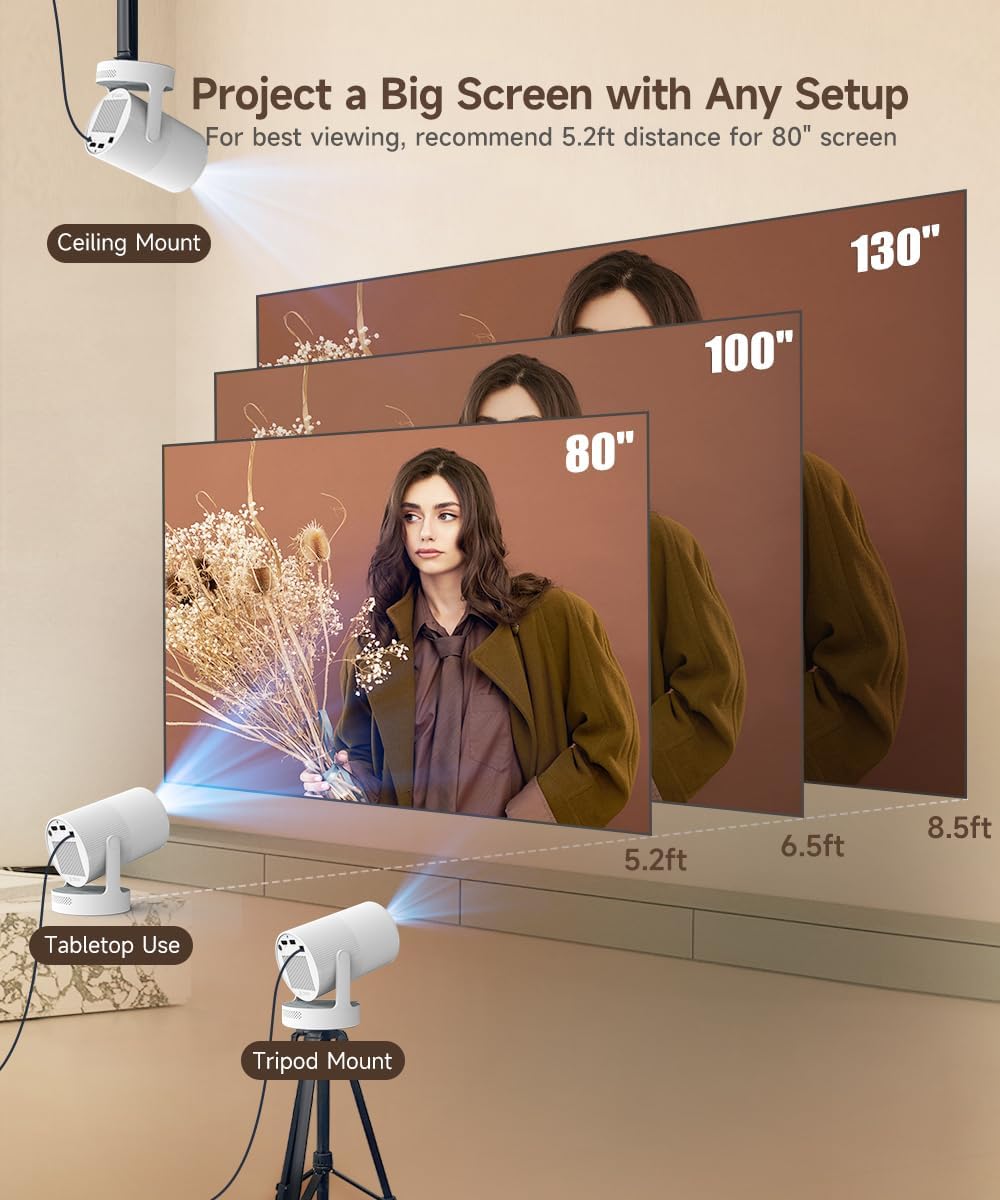 Mini Beamer Portátil, Proyector 4k 1080P Full HD Soporte 260ANSI Enfoque Eléctrico, Videoproyector WiFi 6 BT 5.4, Cine Proyector 180 ° Se Puede Girar para TV Stick - 6