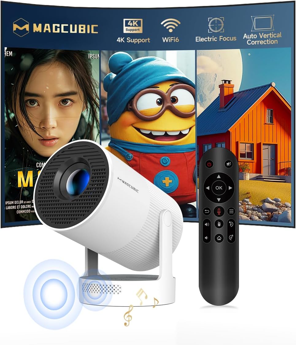 Mini Beamer Portátil, Proyector 4k 1080P Full HD Soporte 260ANSI Enfoque Eléctrico, Videoproyector WiFi 6 BT 5.4, Cine Proyector 180 ° Se Puede Girar para TV Stick - 1