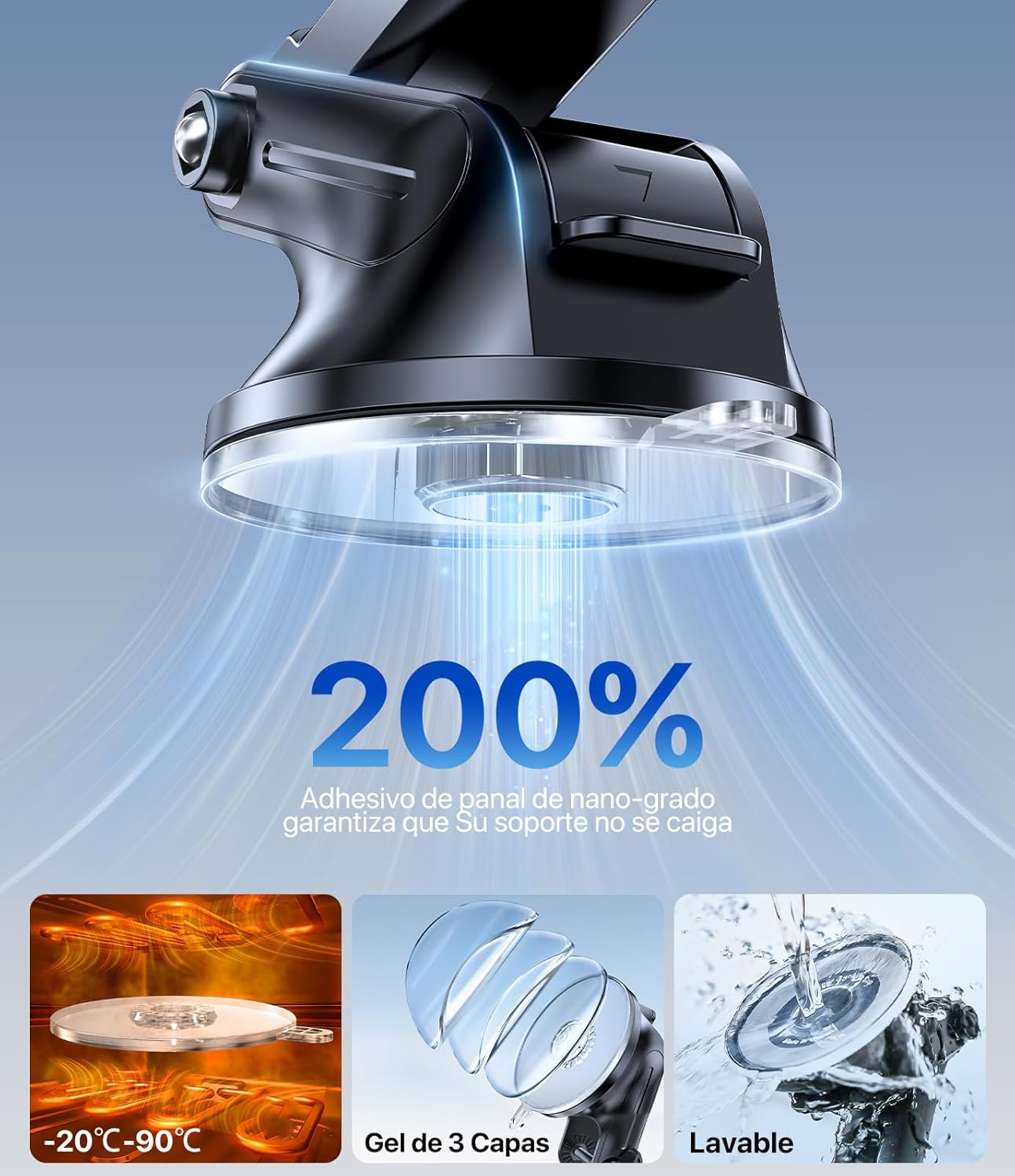 Miracase Soporte Movil Coche [2026 Ventosa Potente] Suporte Telemovel Carro en Salpicadero, Rotación 360° Ventosa Movil Compatibilidad con iPhone y Telefono de 4-7.2" - 2