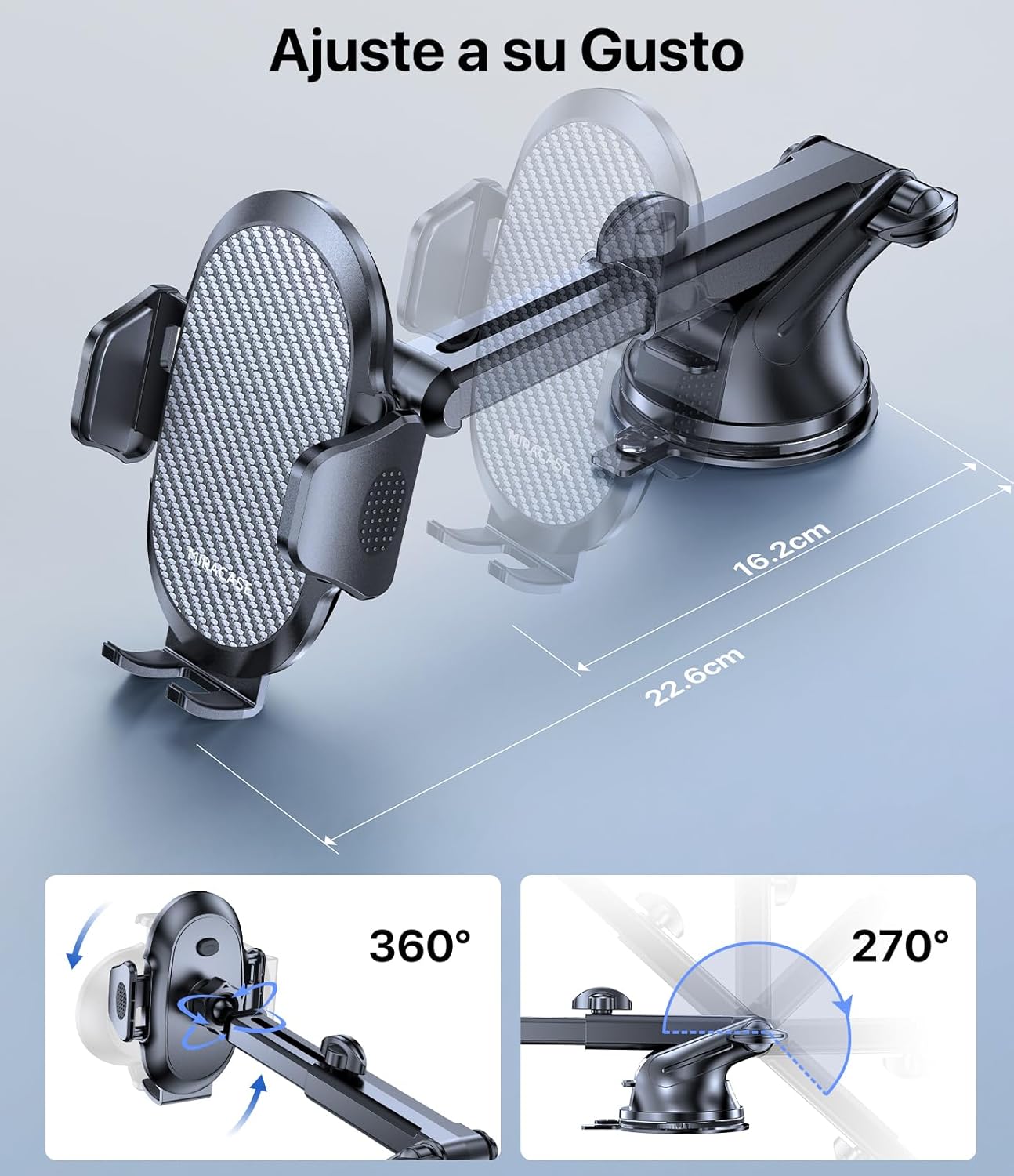 Miracase Soporte Movil Coche [2026 Ventosa Potente] Suporte Telemovel Carro en Salpicadero, Rotación 360° Ventosa Movil Compatibilidad con iPhone y Telefono de 4-7.2" - 5