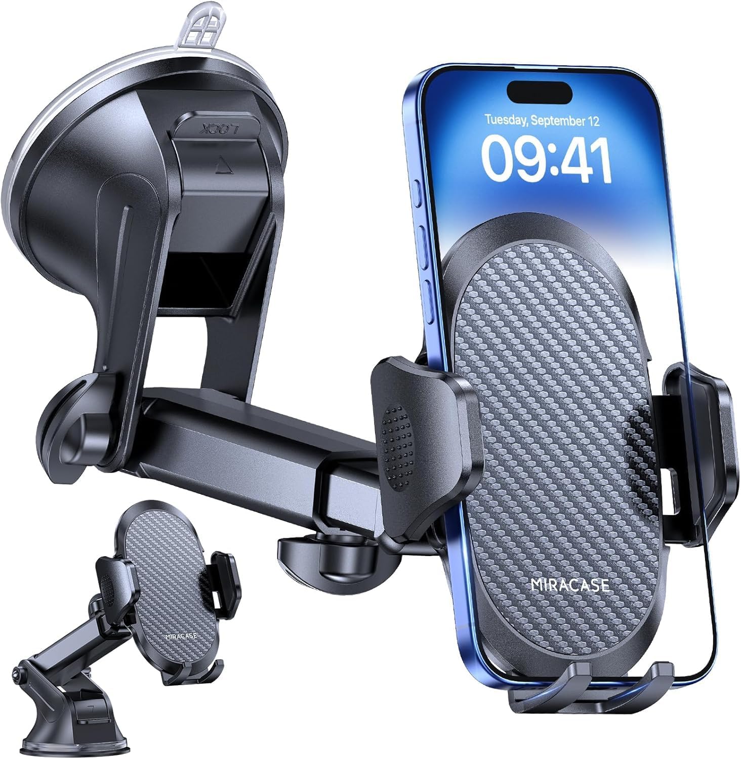 Miracase Soporte Movil Coche [2026 Ventosa Potente] Suporte Telemovel Carro en Salpicadero, Rotación 360° Ventosa Movil Compatibilidad con iPhone y Telefono de 4-7.2" - 1
