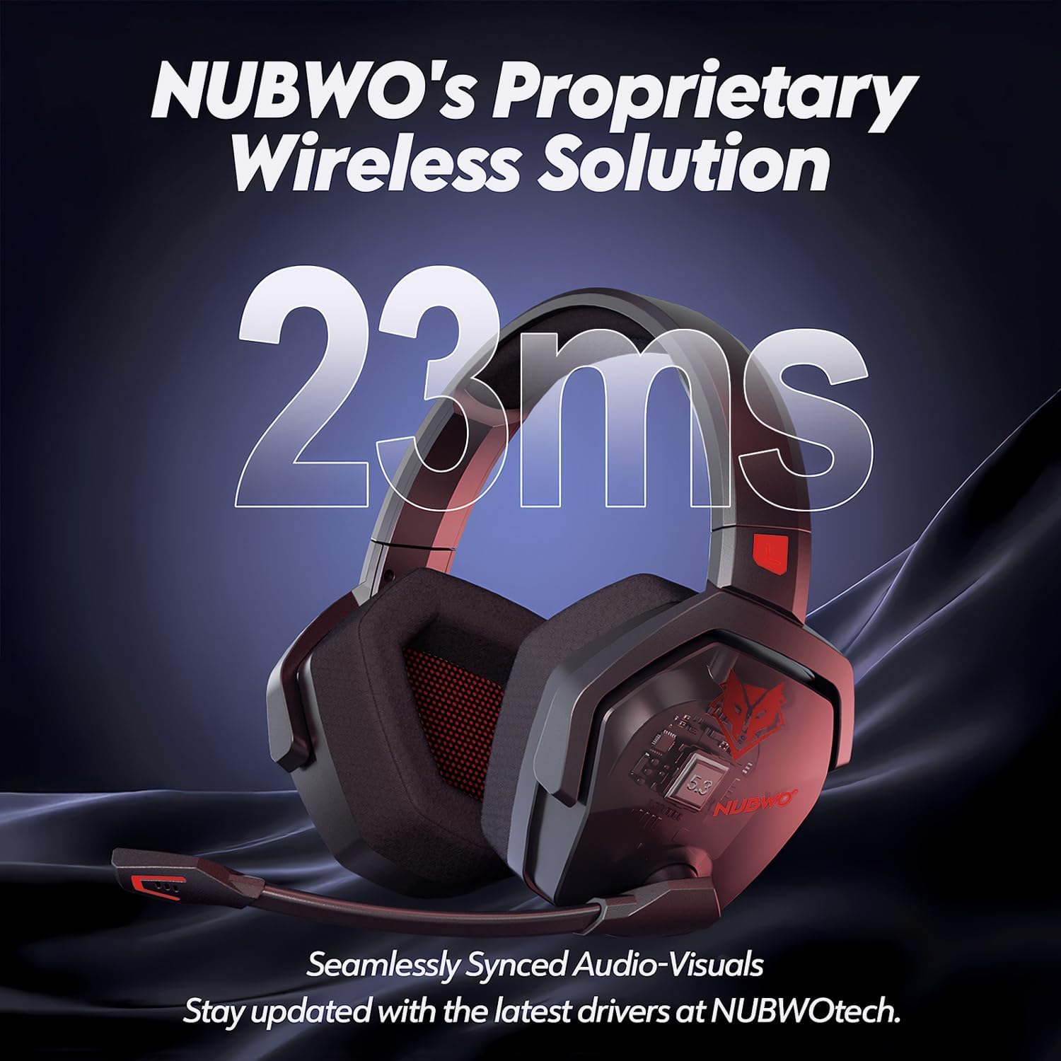 NUBWO G06 Cascos Gaming Inalámbricos con Drivers de 50 mm para PC/Ps5/Ps4/NS/Mobile, Auriculares Gaming Inalámbricos con 2.4 GHz+Bluetooth 5.3 Modo Dual, 7.1 Sonido Envolvente, Duración 100Hr+ - Rojo - 3