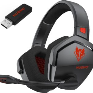 NUBWO G06 Cascos Gaming Inalámbricos con Drivers de 50 mm para PC/Ps5/Ps4/NS/Mobile, Auriculares Gaming Inalámbricos con 2.4 GHz+Bluetooth 5.3 Modo Dual, 7.1 Sonido Envolvente, Duración 100Hr+ - Rojo