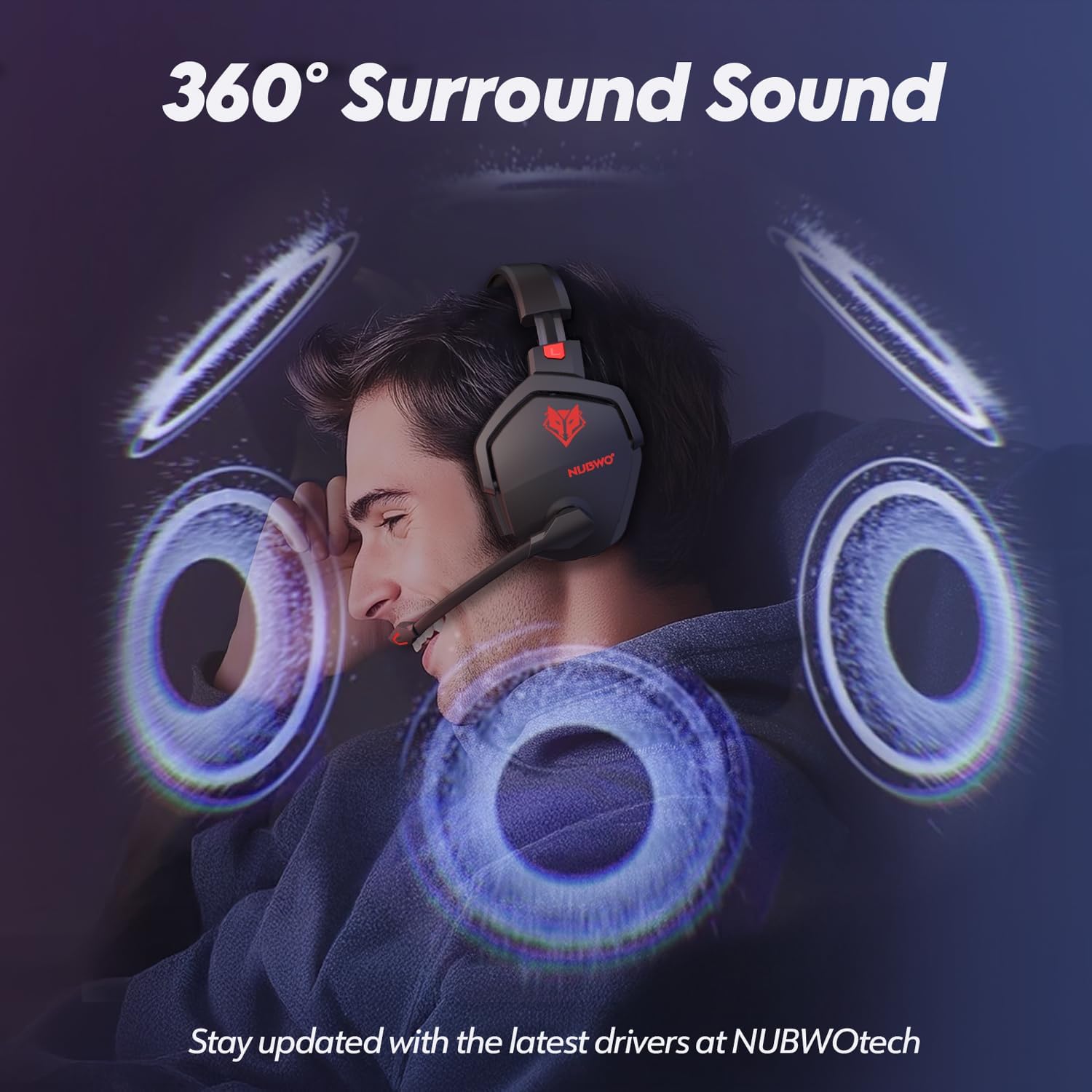 NUBWO G06 Cascos Gaming Inalámbricos con Drivers de 50 mm para PC/Ps5/Ps4/NS/Mobile, Auriculares Gaming Inalámbricos con 2.4 GHz+Bluetooth 5.3 Modo Dual, 7.1 Sonido Envolvente, Duración 100Hr+ - Rojo - 4