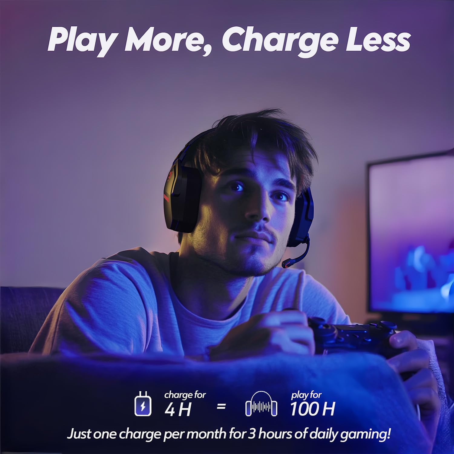 NUBWO G06 Cascos Gaming Inalámbricos con Drivers de 50 mm para PC/Ps5/Ps4/NS/Mobile, Auriculares Gaming Inalámbricos con 2.4 GHz+Bluetooth 5.3 Modo Dual, 7.1 Sonido Envolvente, Duración 100Hr+ - Rojo - 6