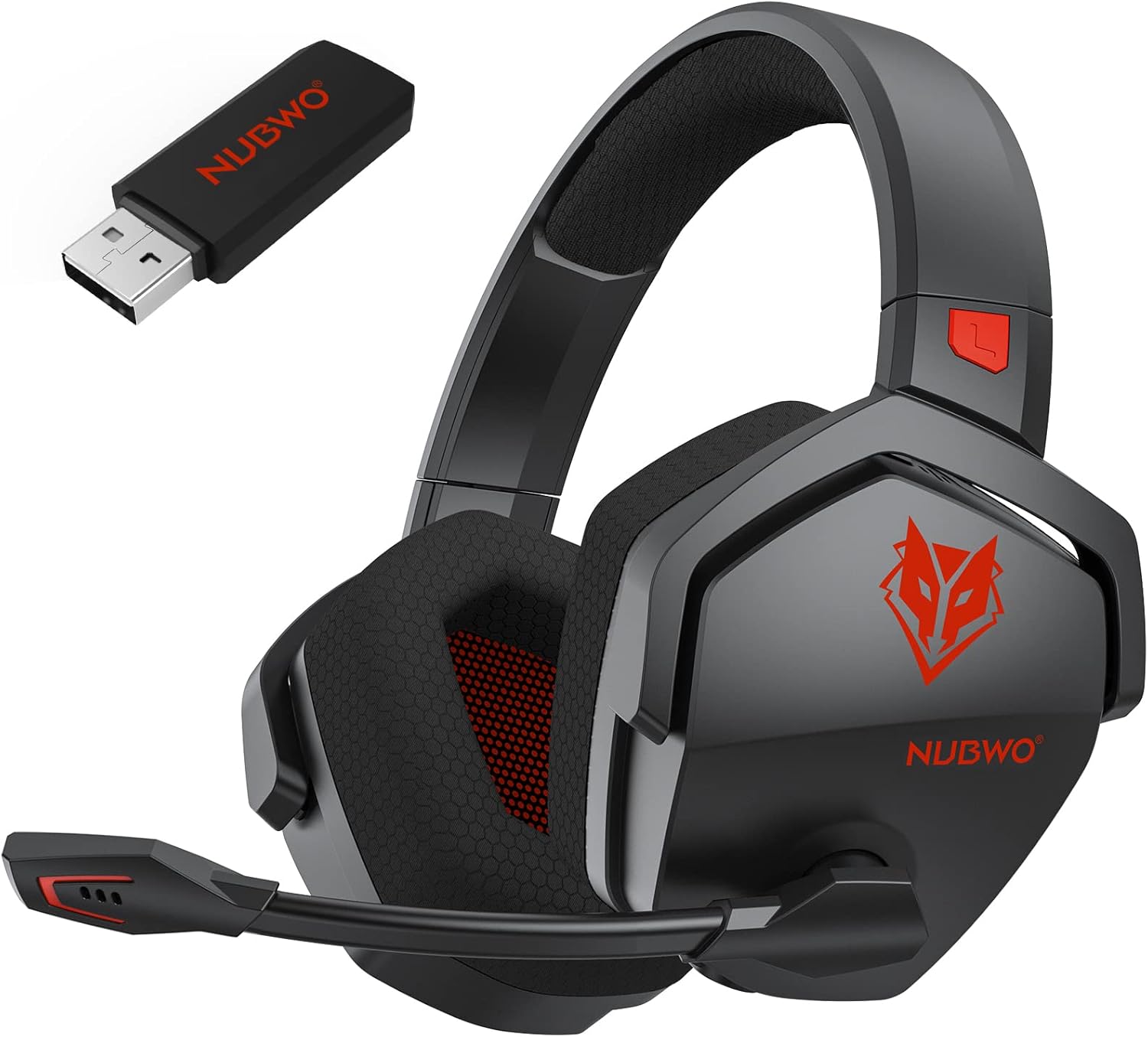 NUBWO G06 Cascos Gaming Inalámbricos con Drivers de 50 mm para PC/Ps5/Ps4/NS/Mobile, Auriculares Gaming Inalámbricos con 2.4 GHz+Bluetooth 5.3 Modo Dual, 7.1 Sonido Envolvente, Duración 100Hr+ - Rojo - 1