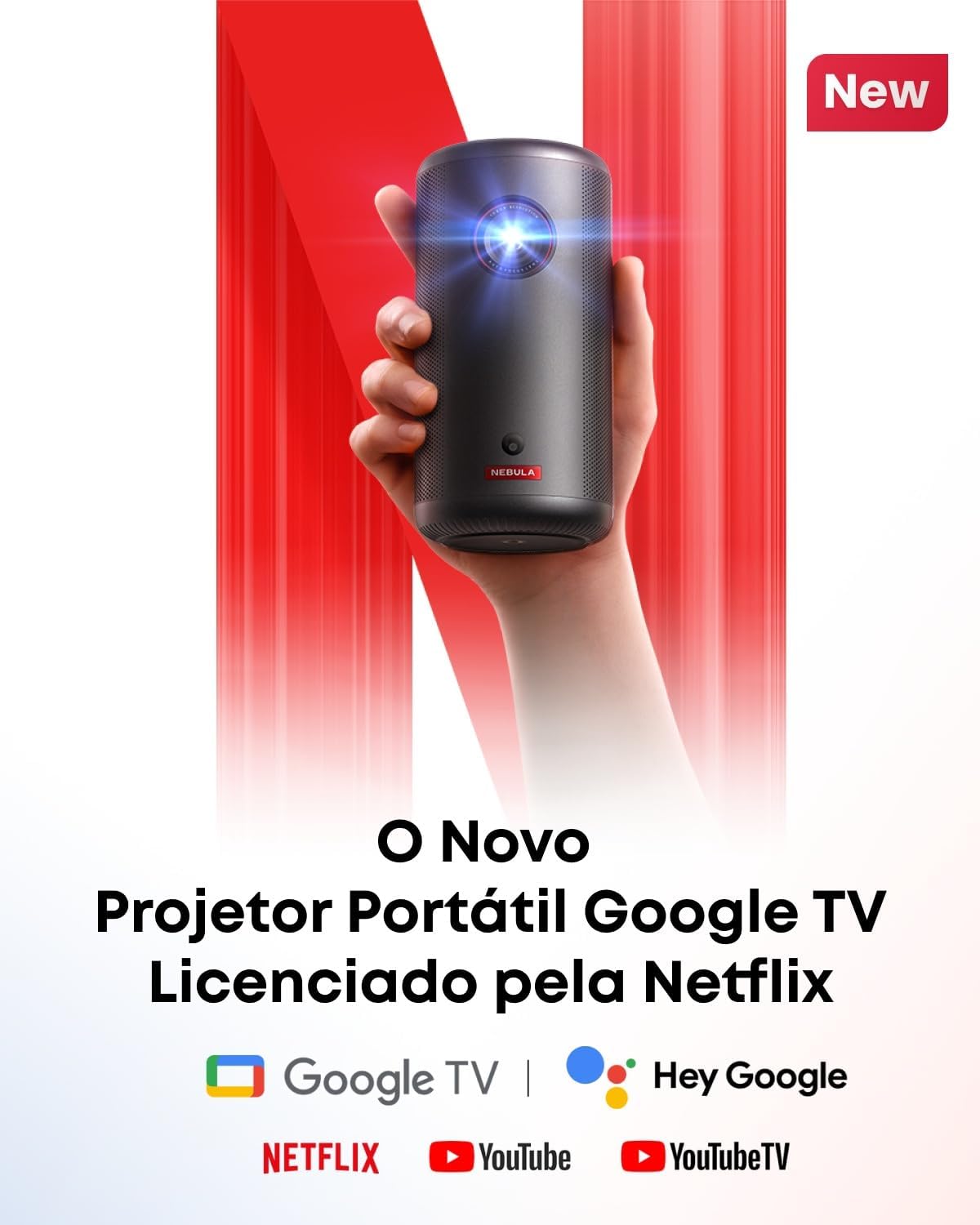 Nebula Capsule 3 Mini proyector portatil 1080p, Wi-Fi, 200 ANSI lúmenes, Google TV, Netflix, Dolby Digital, Imagen 120 pulg, batería integrada, 2,5h - 2