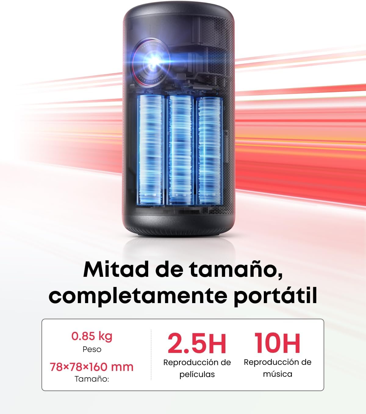 Nebula Mars 3 Air 1080p proyector portatil, Wi-Fi, Mini proyector portátil de 400 lúmenes ANSI, Dolby Digital, 2 Altavoces de 8 W, 150 Pulgadas, 2.5h - 4