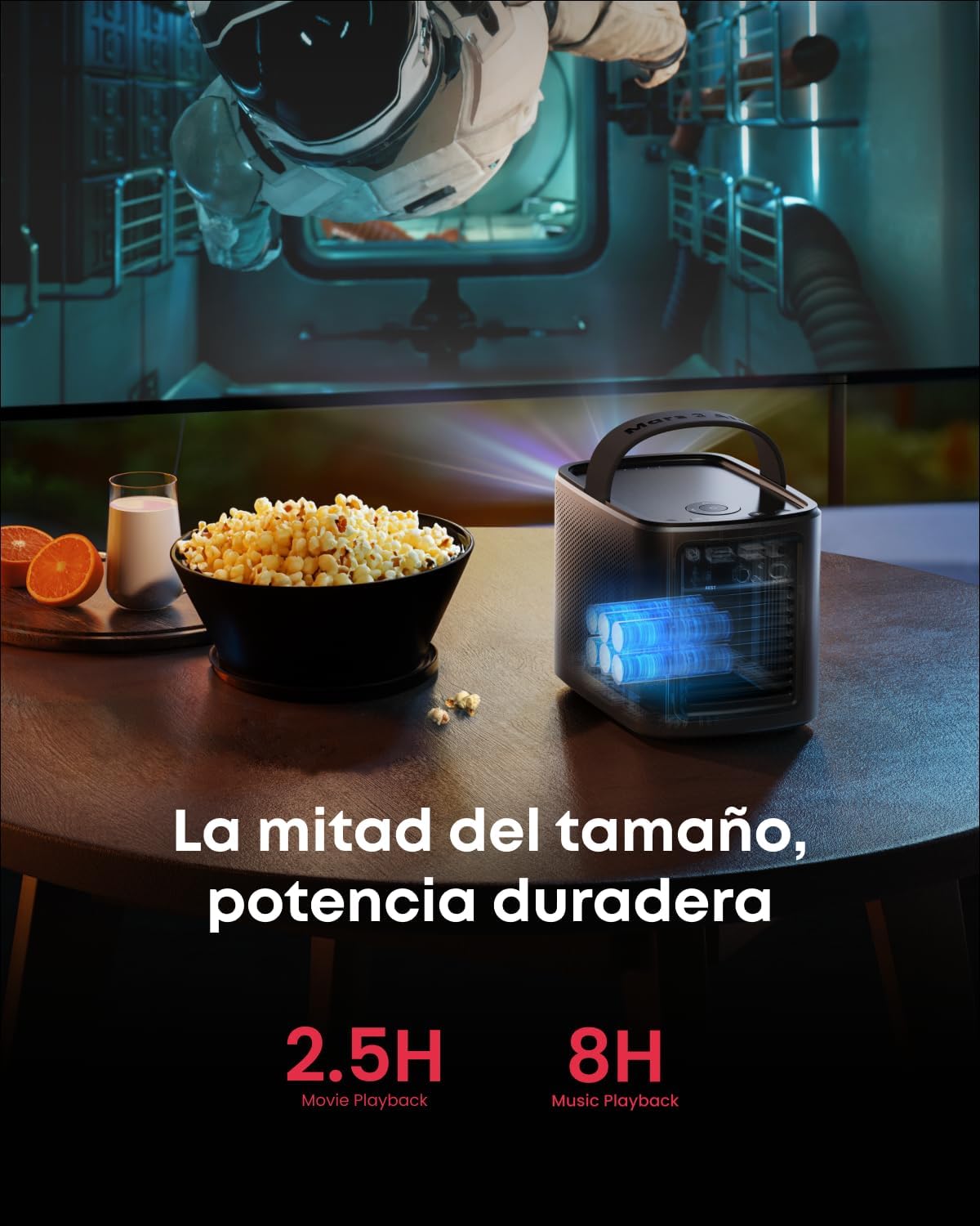 Nebula Mars 3 Air 1080p proyector portatil, Wi-Fi, Mini proyector portátil de 400 lúmenes ANSI, Dolby Digital, 2 Altavoces de 8 W, 150 Pulgadas, 2.5h - 5