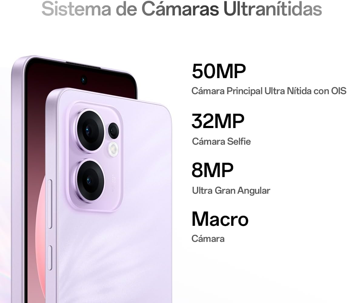 OPPO Reno13 F 5G - Smartphone Libre con IA, 8GB RAM + 256, Pantalla AMOLED 6.67" 120Hz, Cámara 50MP, IP69, Batería 5.800, Carga Rápida 45W, Versión Española - Morado - 3