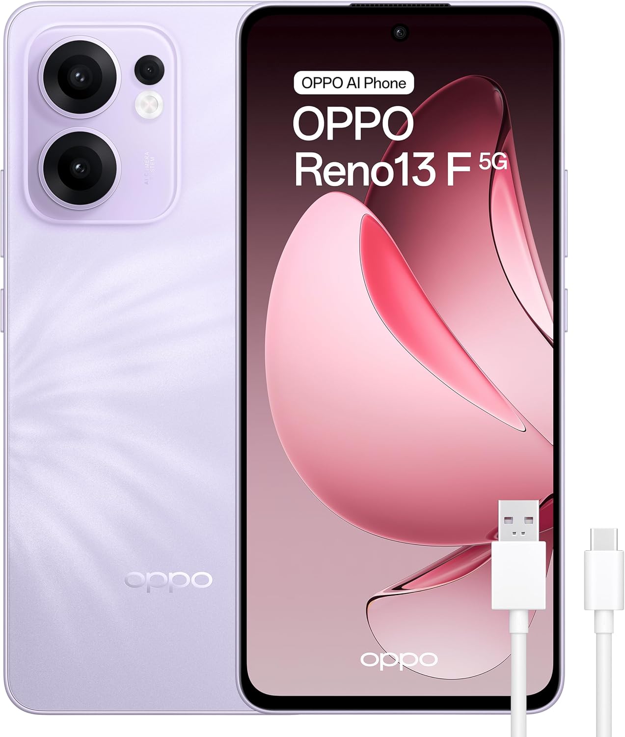 OPPO Reno13 F 5G - Smartphone Libre con IA, 8GB RAM + 256, Pantalla AMOLED 6.67" 120Hz, Cámara 50MP, IP69, Batería 5.800, Carga Rápida 45W, Versión Española - Morado - 1
