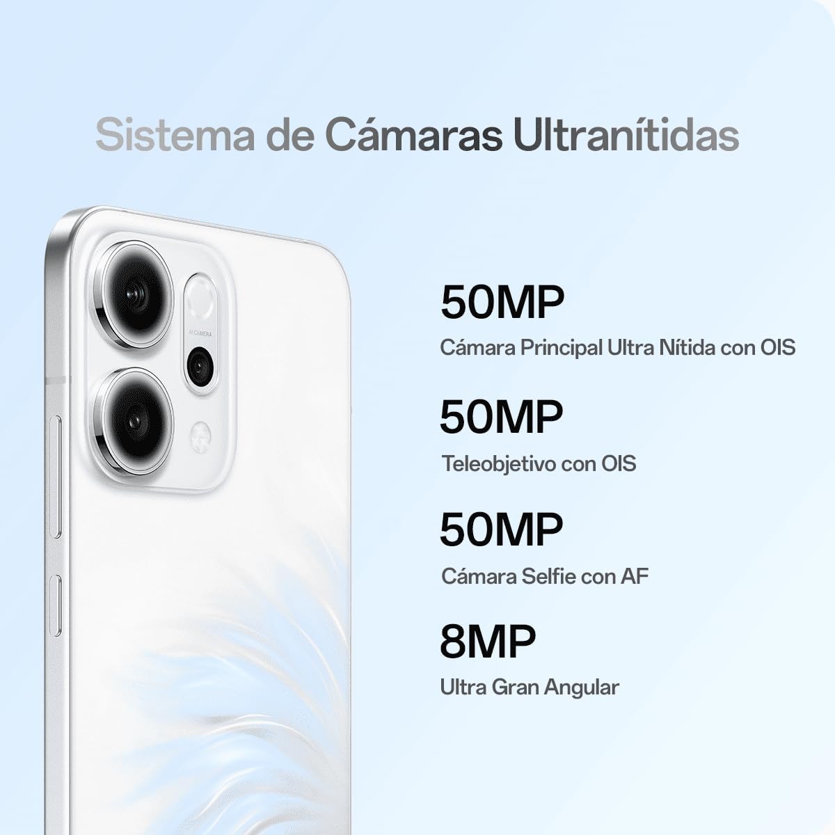 OPPO Reno14 5G – Smartphone Libre con IA, 12GB RAM + 256GB, Cámara Triple 50MP, Batería 6000mAh, Carga Rápida 80W, Pantalla AMOLED 120Hz, IP69, Dual SIM, Android, Versión Española - Opal White - 3