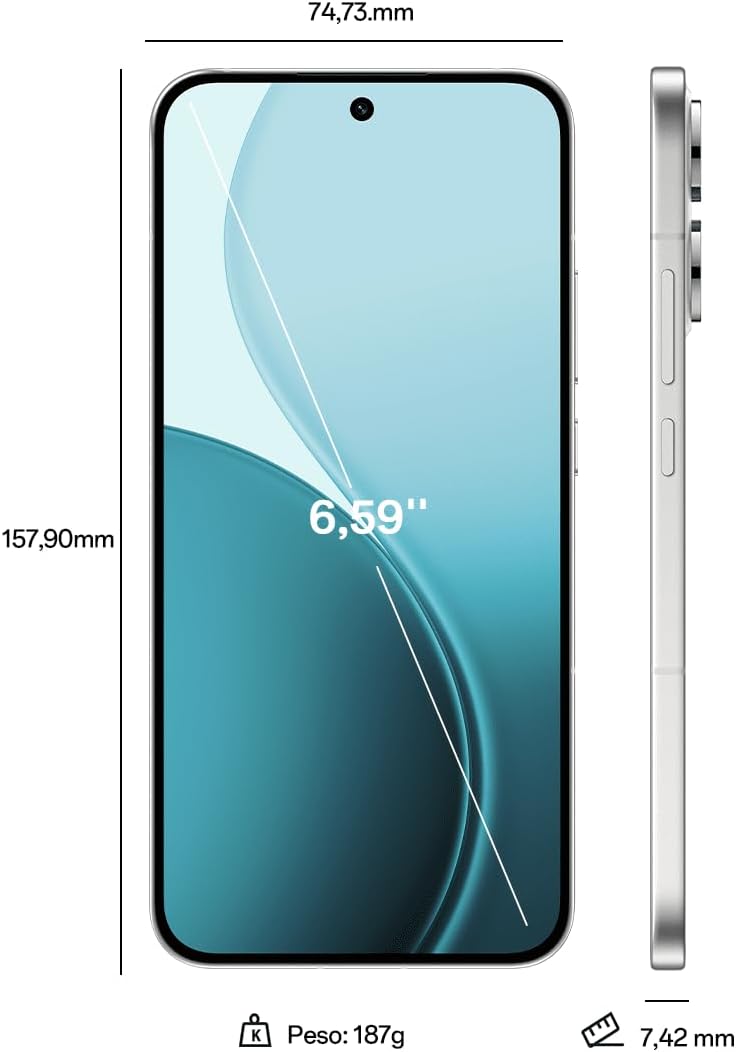 OPPO Reno14 5G – Smartphone Libre con IA, 12GB RAM + 256GB, Cámara Triple 50MP, Batería 6000mAh, Carga Rápida 80W, Pantalla AMOLED 120Hz, IP69, Dual SIM, Android, Versión Española - Opal White - 1