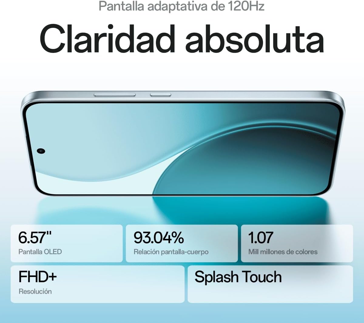 OPPO Reno14 FS 5G – Smartphone Libre con IA, 12GB RAM + 512GB, Cámara Triple 50MP, Batería 6000mAh, Carga Rápida 45W, Pantalla AMOLED 120Hz, IP69, Dual SIM, Android, Versión Española - Opal Blue - 4