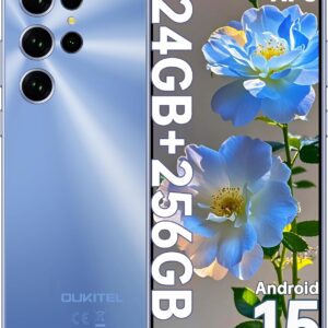 OUKITEL C61 Pro Telefonos Moviles Libres - 24GB+256GB/1TB Smartphone, 6.88" Pantalla HD+ 90Hz Telefono Movil Android 15, Batería 5150mAh, Cámara 13MP Moviles, 4G Dual SIM, NFC/GPS/Altavoz 95 dB, Azul