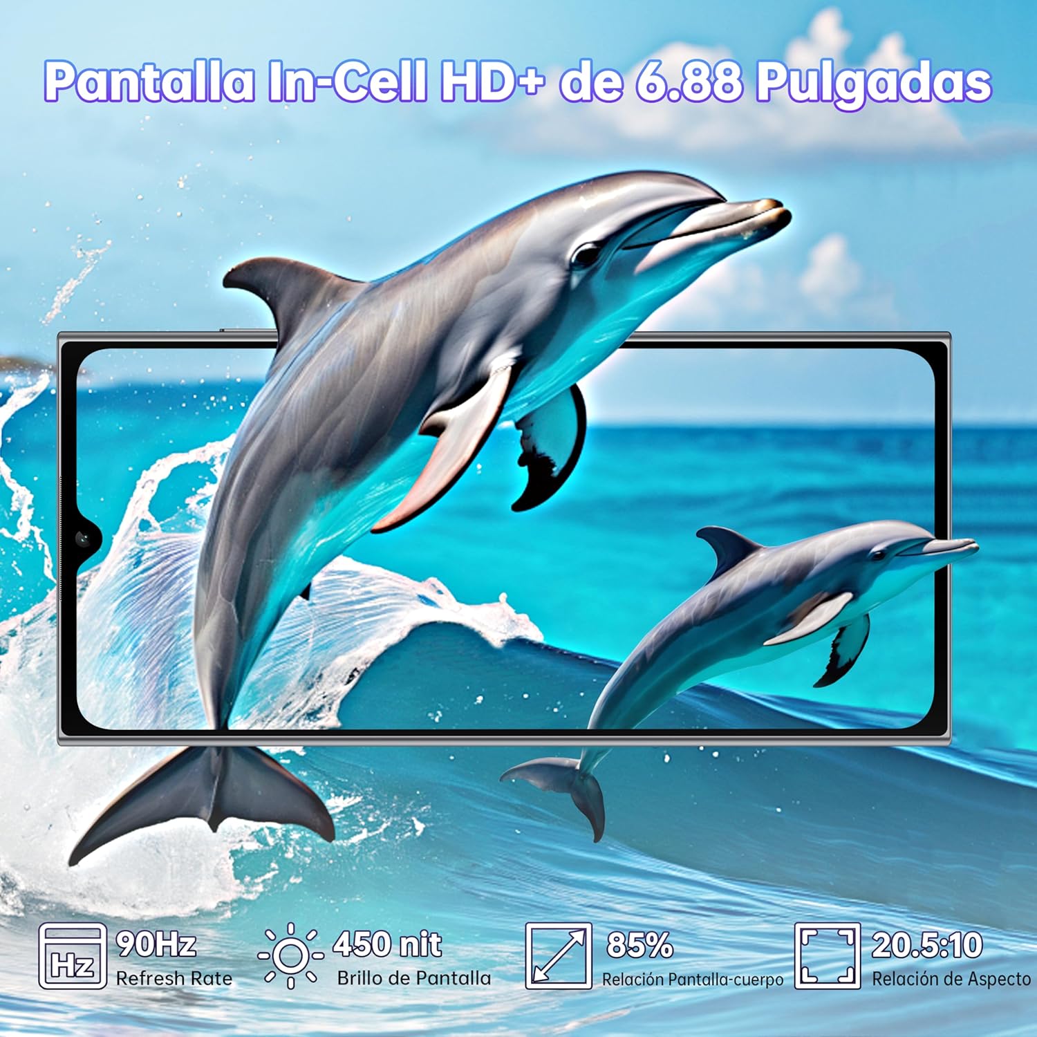 OUKITEL C61 Pro Telefonos Moviles Libres - 24GB+256GB/1TB Smartphone, 6.88" Pantalla HD+ 90Hz Telefono Movil Android 15, Batería 5150mAh, Cámara 13MP Moviles, 4G Dual SIM, NFC/GPS/Altavoz 95 dB, Azul - 4