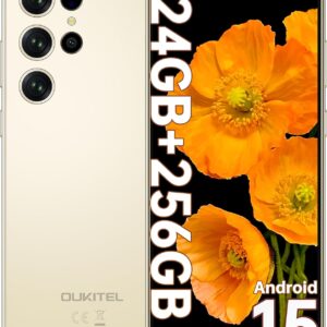 OUKITEL C61 Pro Telefonos Moviles Libres - Android 15 Smartphone, 24GB+256GB/1TB, 6.88" Pantalla HD+ 90Hz Telefono Movil, Batería 5150mAh, Cámara 13MP Moviles, 4G Dual SIM, NFC/GPS/Altavoz 95 dB, Oro