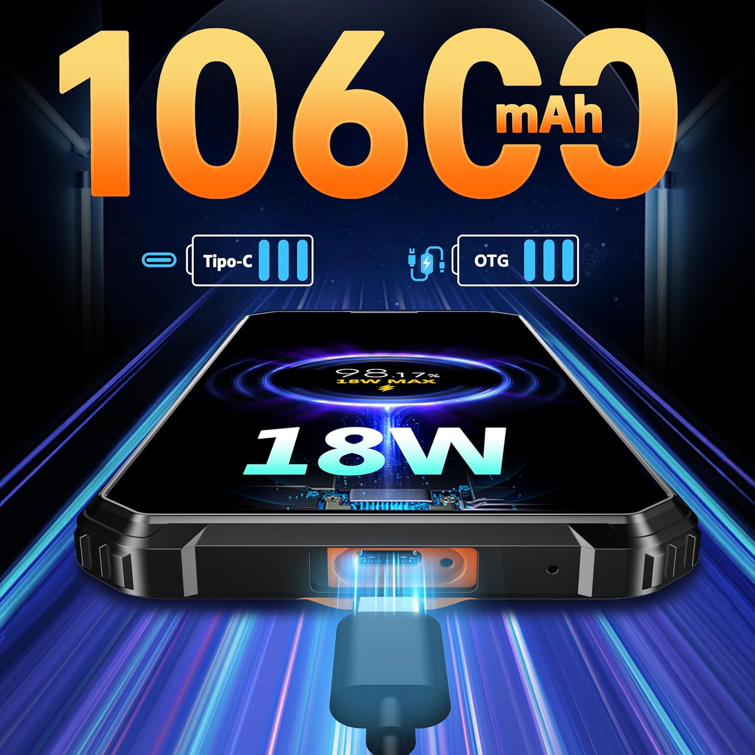 OUKITEL G1 Móvil Rugerizado - 24GB+256GB(TF 1TB) 6.52'' HD+ Movil Irrompible, Batería 10600mAh, Android 15 Octa-Core Movil Todoterreno, 48MP+5MP Dual 4G SIM/95dB/NFC/OTG/Huella Dactilar/Face ID - 2