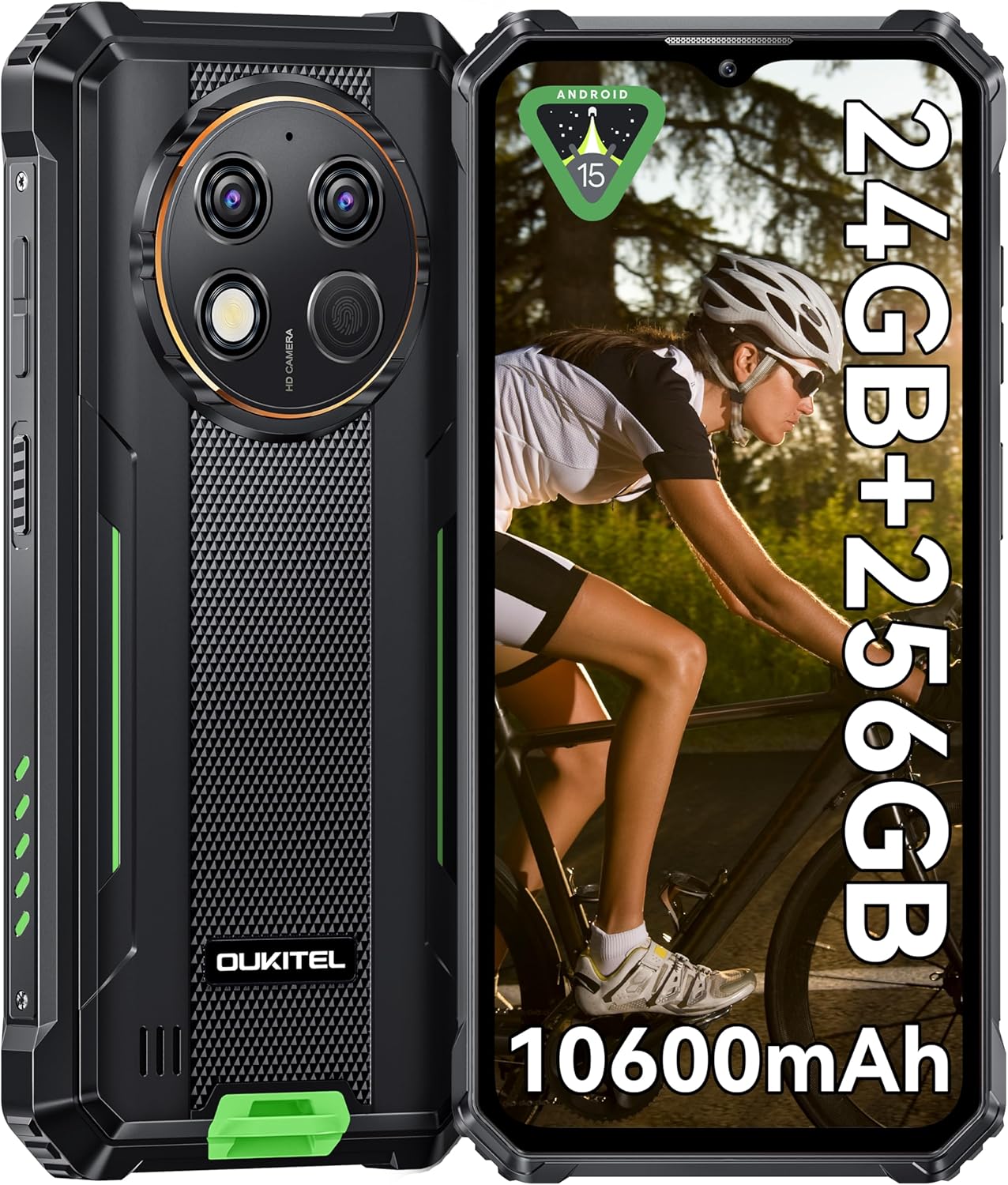 OUKITEL G1 Móvil Rugerizado - 24GB+256GB(TF 1TB) 6.52'' HD+ Movil Irrompible, Batería 10600mAh, Android 15 Octa-Core Movil Todoterreno, 48MP+5MP Dual 4G SIM/95dB/NFC/OTG/Huella Dactilar/Face ID - 1