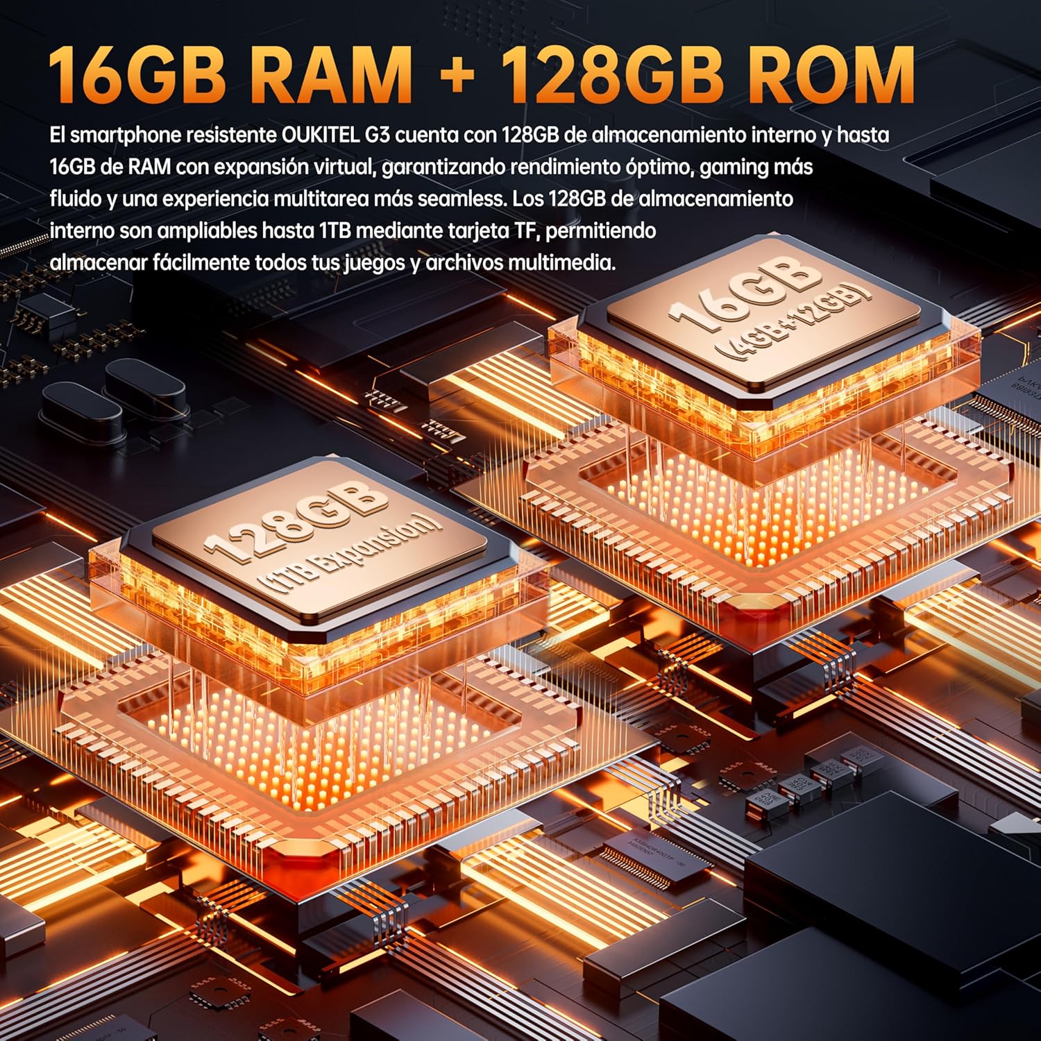 OUKITEL G3 Móvil Rugerizado - 16GB+128GB(1TB) Batería 6300mAh Movil Todoterreno 6.0 Pulgadas HD+ Corning Glass 5 Movil Irrompible Android 14,Cámara 13MP+5MP IP68/69K Dual 4G SIM/3,5mm Jack/GPS/Face ID - 2