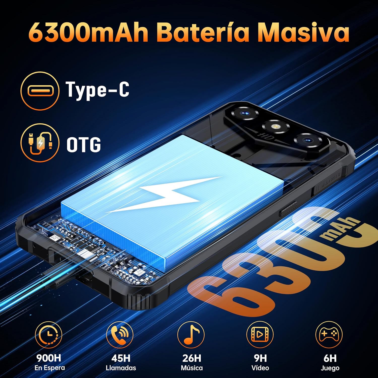 OUKITEL G3 Móvil Rugerizado - 16GB+128GB(1TB) Batería 6300mAh Movil Todoterreno 6.0 Pulgadas HD+ Corning Glass 5 Movil Irrompible Android 14,Cámara 13MP+5MP IP68/69K Dual 4G SIM/3,5mm Jack/GPS/Face ID - 3