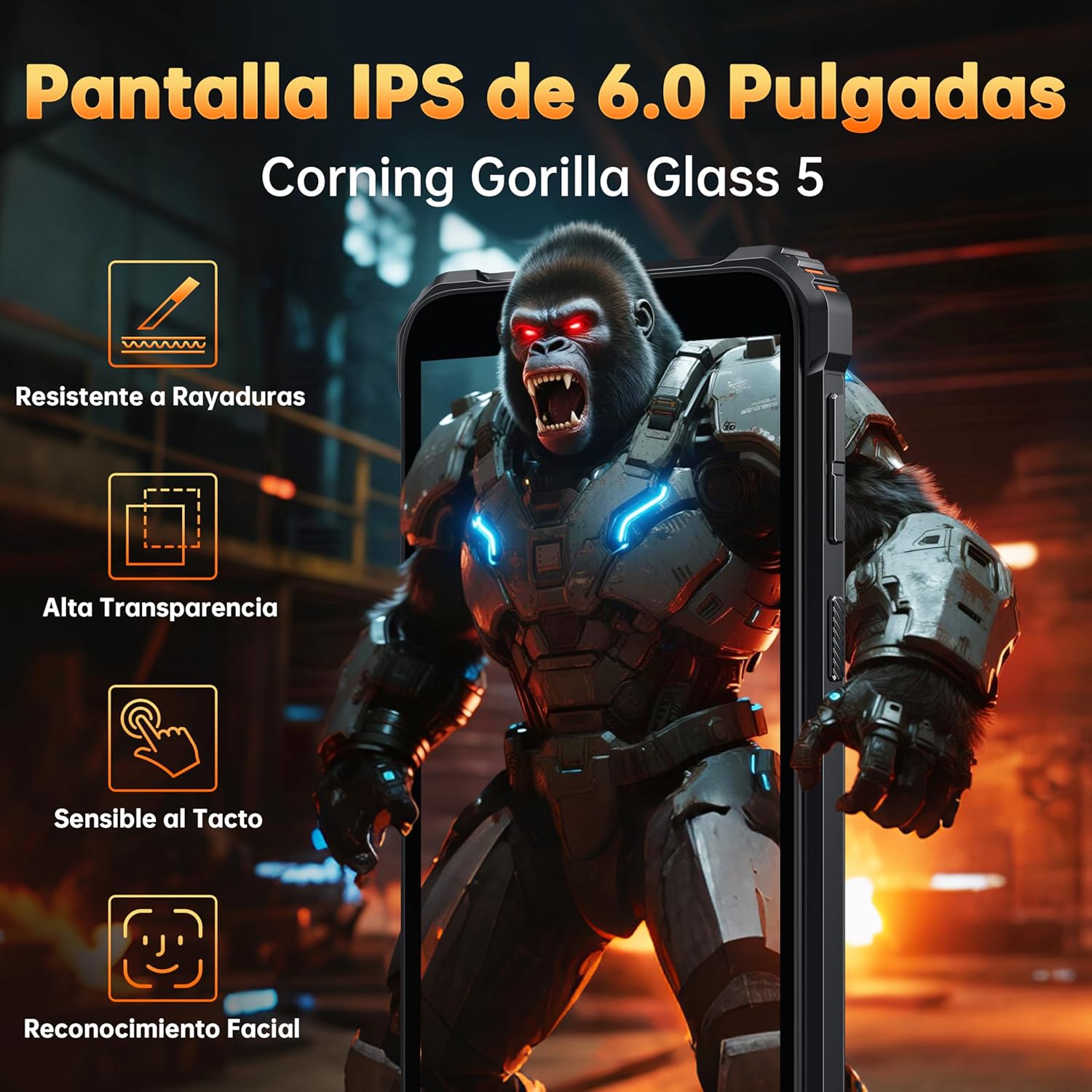 OUKITEL G3 Móvil Rugerizado - 16GB+128GB(1TB) Batería 6300mAh Movil Todoterreno 6.0 Pulgadas HD+ Corning Glass 5 Movil Irrompible Android 14,Cámara 13MP+5MP IP68/69K Dual 4G SIM/3,5mm Jack/GPS/Face ID - 5