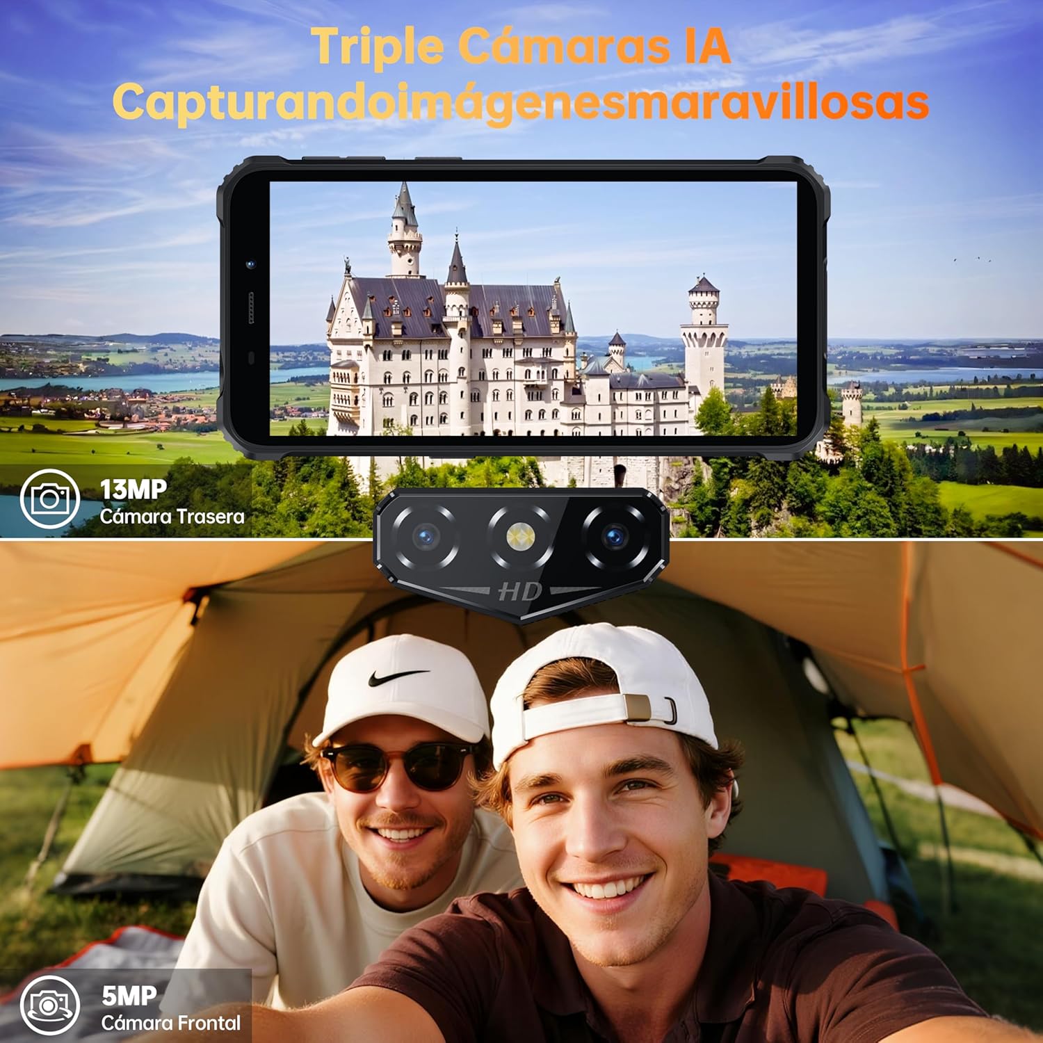 OUKITEL G3 Móvil Rugerizado - 16GB+128GB(1TB) Batería 6300mAh Movil Todoterreno 6.0 Pulgadas HD+ Corning Glass 5 Movil Irrompible Android 14,Cámara 13MP+5MP IP68/69K Dual 4G SIM/3,5mm Jack/GPS/Face ID - 6