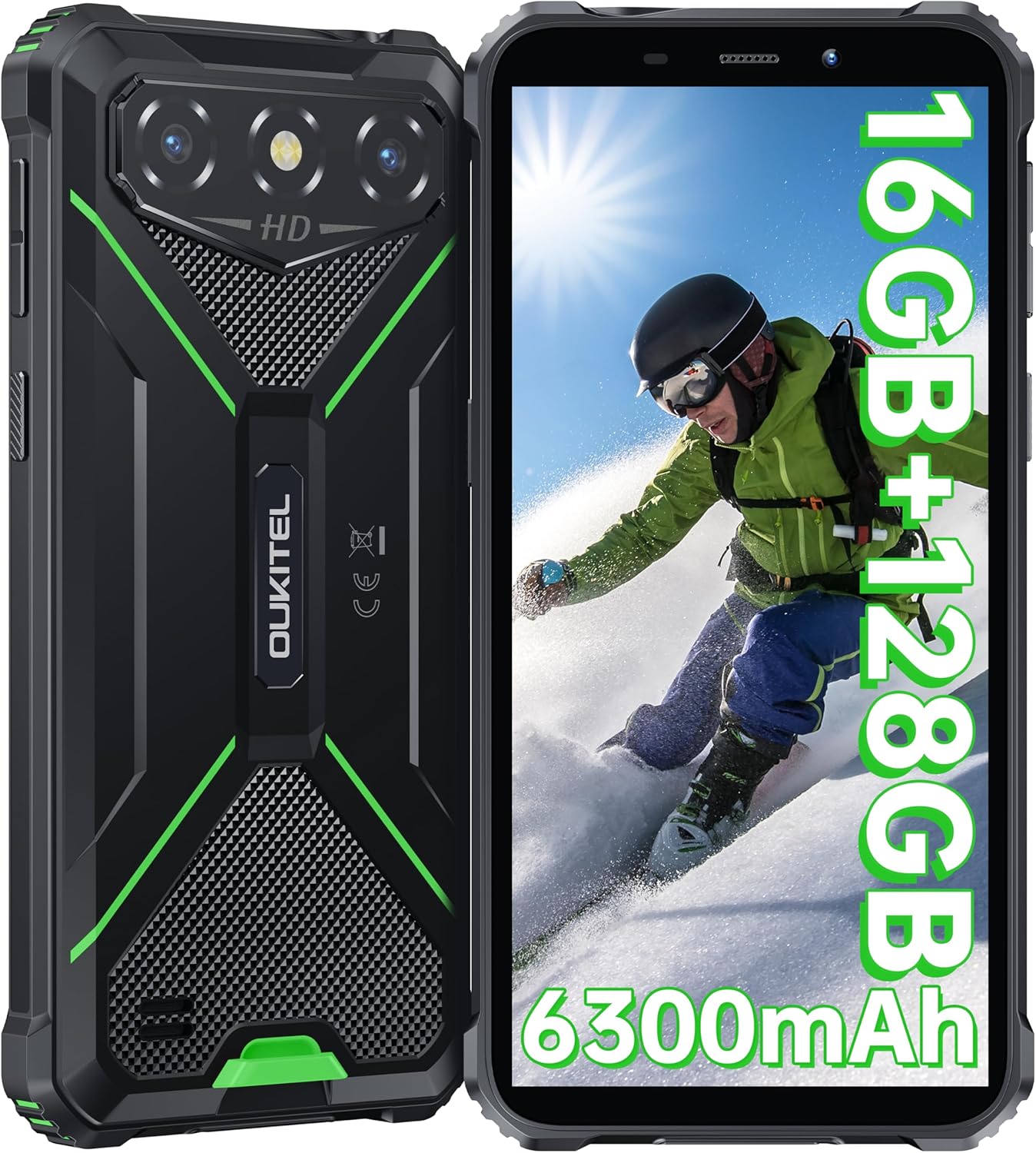 OUKITEL G3 Móvil Rugerizado - 16GB+128GB(1TB) Batería 6300mAh Movil Todoterreno 6.0 Pulgadas HD+ Corning Glass 5 Movil Irrompible Android 14,Cámara 13MP+5MP IP68/69K Dual 4G SIM/3,5mm Jack/GPS/Face ID - 1