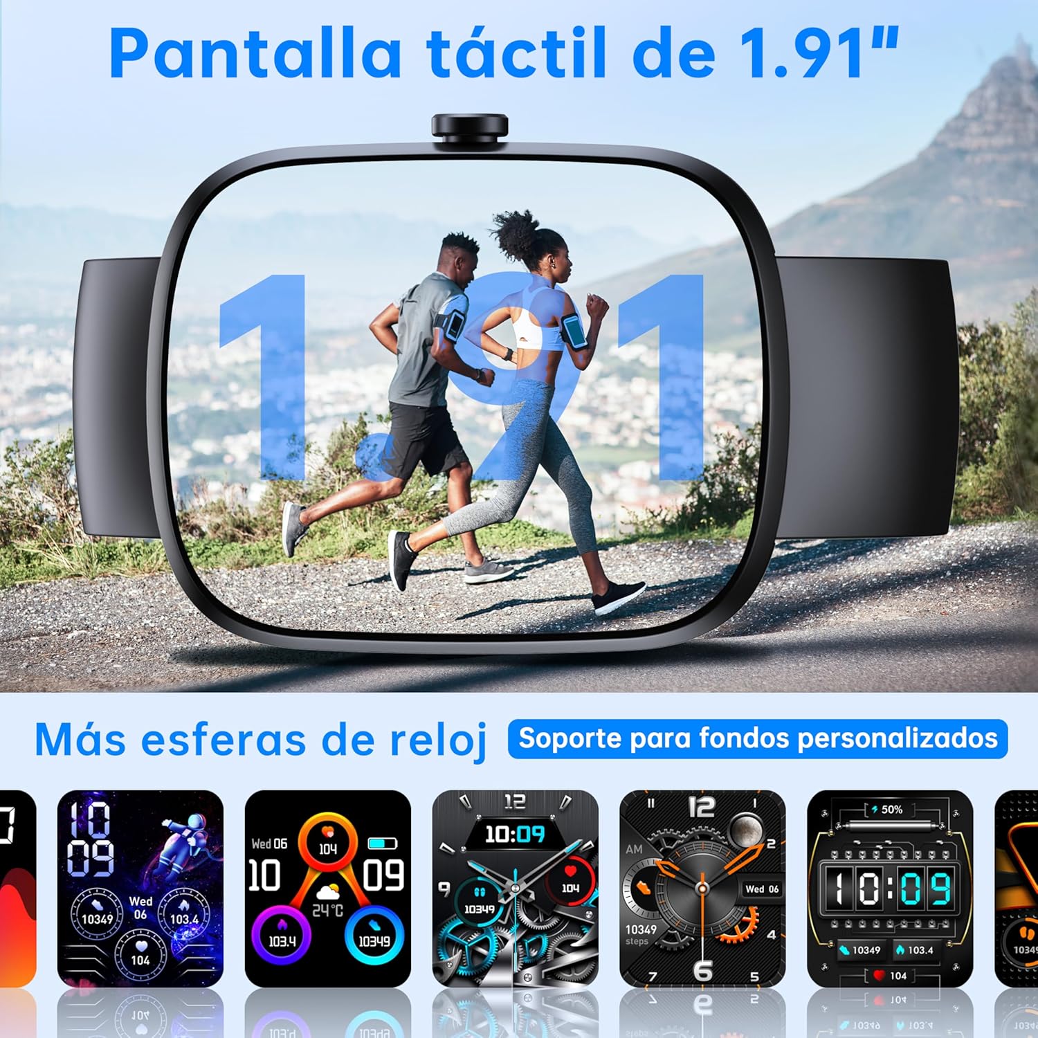OUKITEL Reloj Inteligente Hombre Mujer, Fitness Smartwatch Hombre con 140+ Deportivo Modos, 1.91" HD Smart Watch con Llamadas, Pulsometro/Monitor de Sueño/Podómetro, Impermeable IP68 para Android/iOS - 2