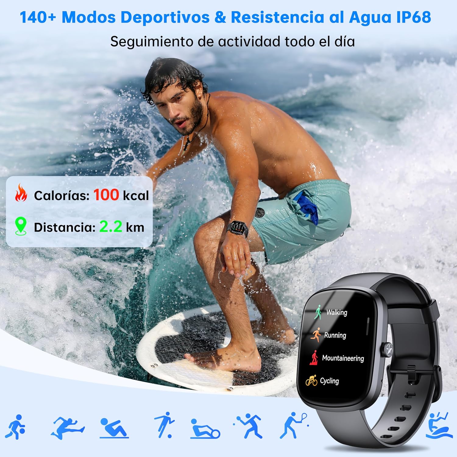 OUKITEL Reloj Inteligente Hombre Mujer, Fitness Smartwatch Hombre con 140+ Deportivo Modos, 1.91" HD Smart Watch con Llamadas, Pulsometro/Monitor de Sueño/Podómetro, Impermeable IP68 para Android/iOS - 5