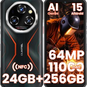 OUKITEL WP55 S Móvil Rugerizado MTK G100 Android 15 Gemini AI Movil Resistente 24GB RAM+256GB ROM/2TB TF Telefono Rugerizado 11000mAh/33W 6.6 FHD 120Hz 64MP+32MP/Dual SIM/NFC/GPS/OTG/5G WiFi/BT 5.2