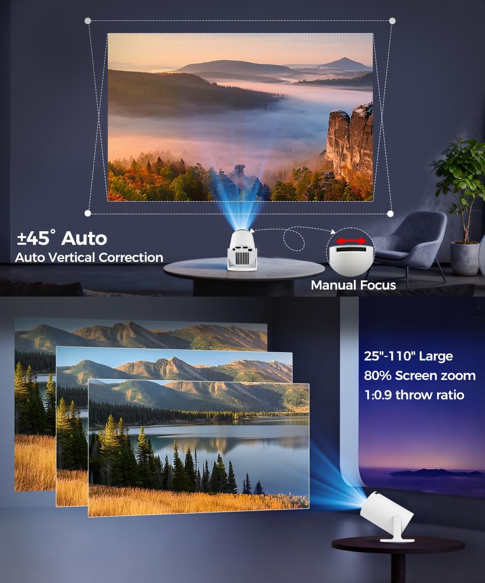 Proyector Portátil con, Mini Proyector 4k 1080P Full HD Soporte 200ANSI 8000L, Videoproyector WiFi 5G BT 5.4, Cine Projector 180 ° Se Puede Girar para TV Stick - 3