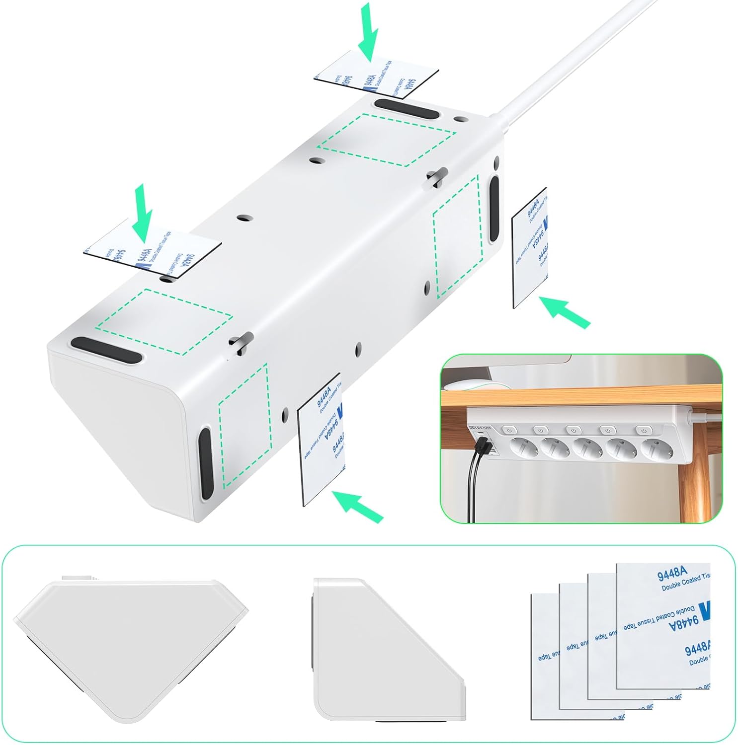 Regleta de Enchufes de Esquina con USB, 5 Enchufes con Interruptor, Regleta Múltiples con 2 USB y 2 Type-C, Protección contra Sobretensiones 9 en 1 con Cable de 2M para Smartphones, Tabletas, Blanco - 6