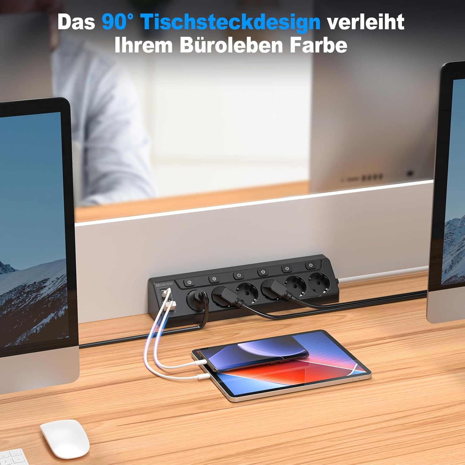 Regleta de Enchufes de Esquina con USB, 6 Enchufes con Interruptor, Regleta Múltiples con 2 USB y 2 Type-C, Protección contra Sobretensiones 10 en 1 con Cable de 2M para Smartphones, Tabletas, Negro - 3