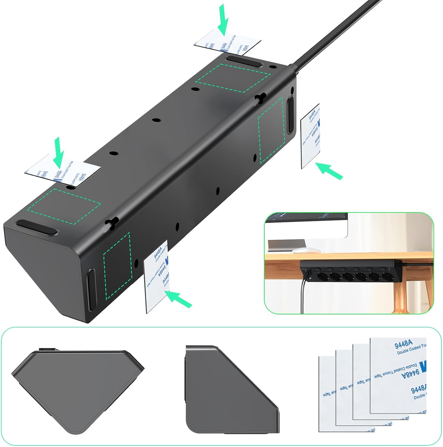 Regleta de Enchufes de Esquina con USB, 6 Enchufes con Interruptor, Regleta Múltiples con 2 USB y 2 Type-C, Protección contra Sobretensiones 10 en 1 con Cable de 2M para Smartphones, Tabletas, Negro - 6
