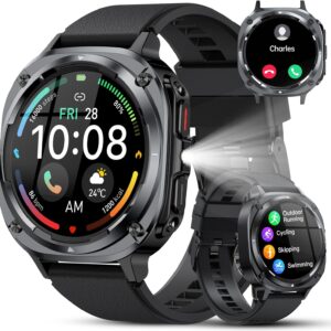 Reloj Inteligente Hombre Militar, 1.45" HD Smartwatch Hombre con Llamadas BT 5.3, 114+ Modos Deportivos, Monitor de Sueño/Podómetro/Pulsómetro, IP68 Impermeable Pulsera Actividad para Android iOS