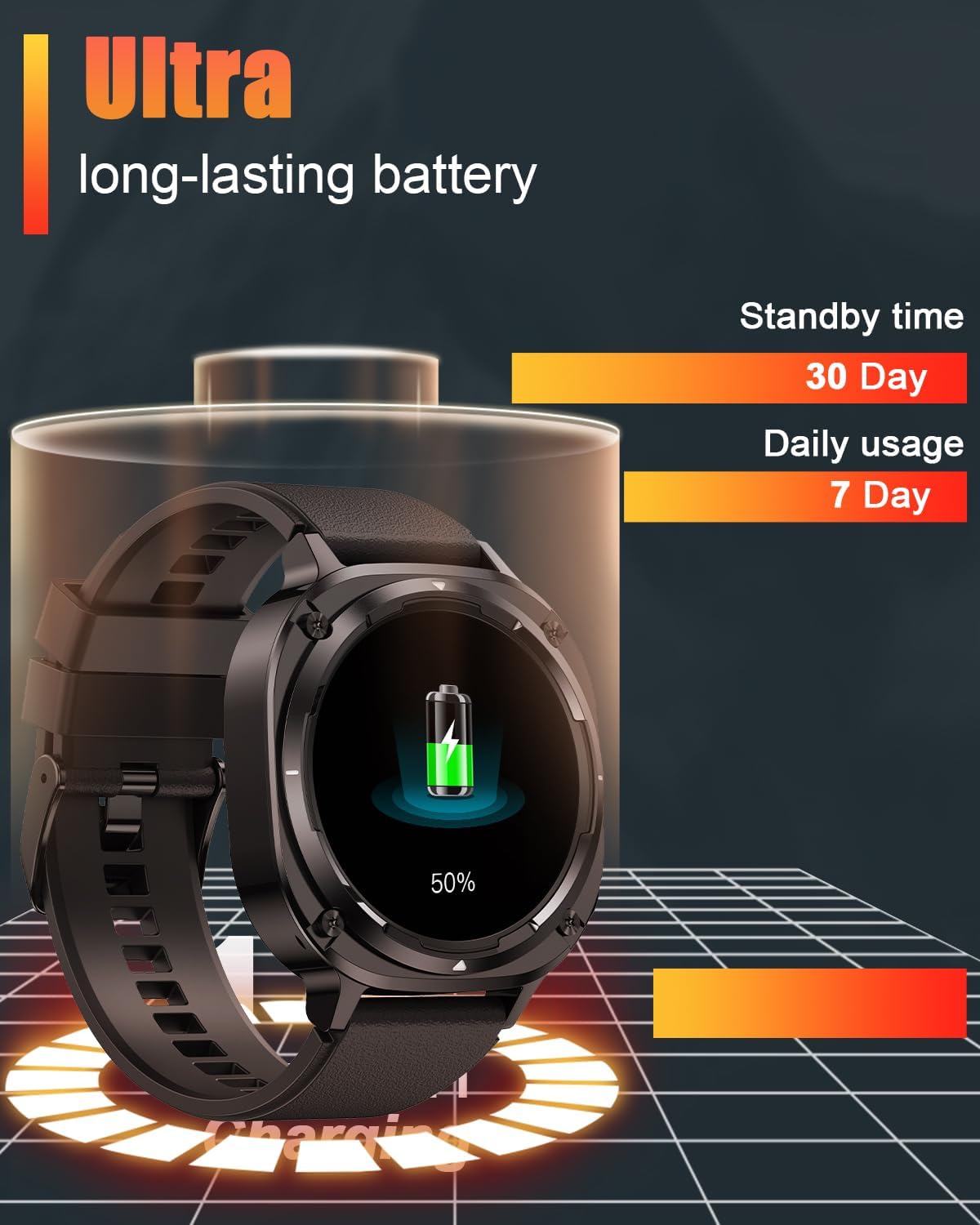 Reloj Inteligente Hombre Militar, 1.45" HD Smartwatch Hombre con Llamadas BT 5.3, 114+ Modos Deportivos, Monitor de Sueño/Podómetro/Pulsómetro, IP68 Impermeable Pulsera Actividad para Android iOS - 6