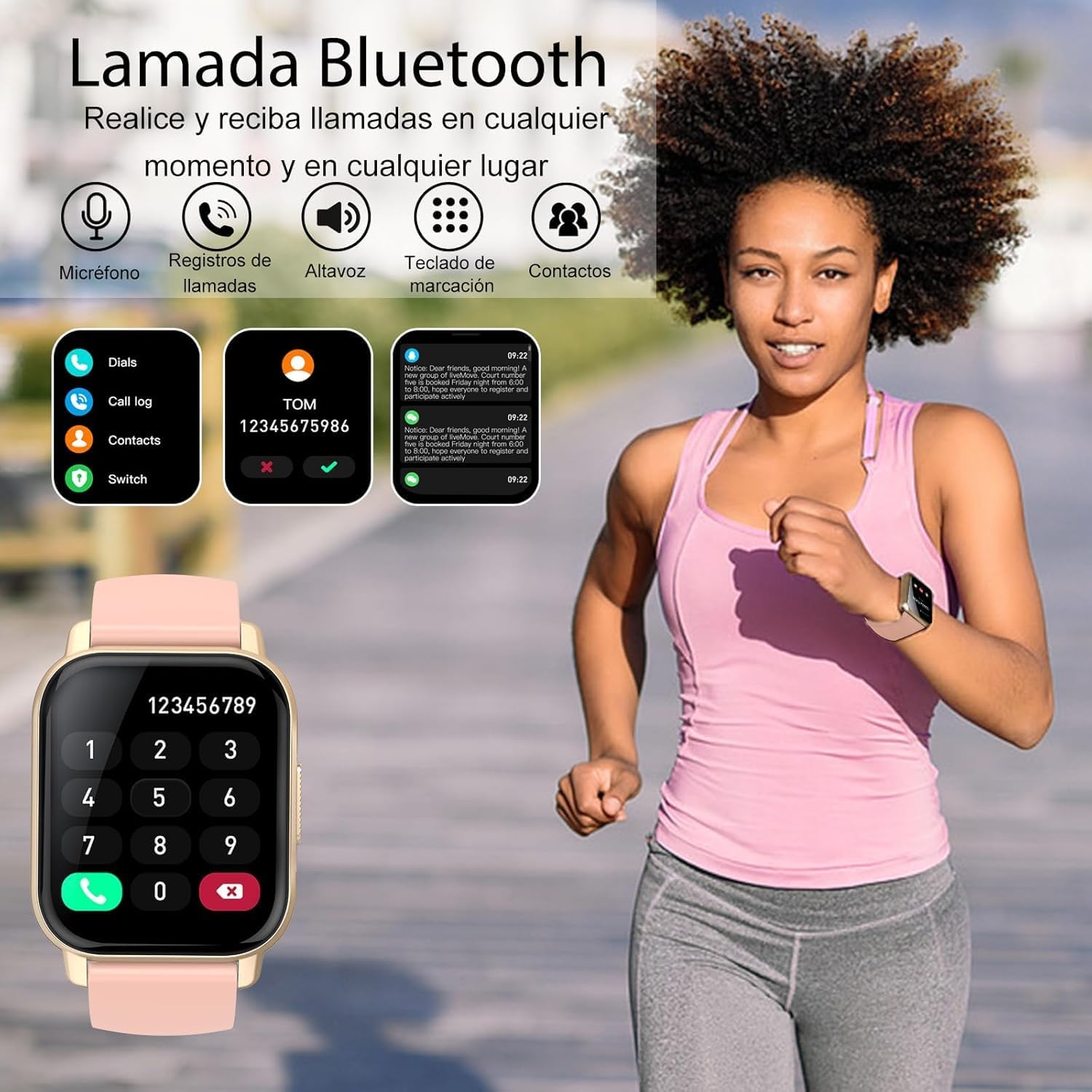 Reloj Inteligente Hombre Mujer, 1.91" Smartwatch con Llamadas Bluetooth, 112+ Deportivos Modos Reloj Deporte con Podómetro, Pulsómetro Monitor de Sueño, IP68 Pulsera Actividad para Android iOS rosa - 4