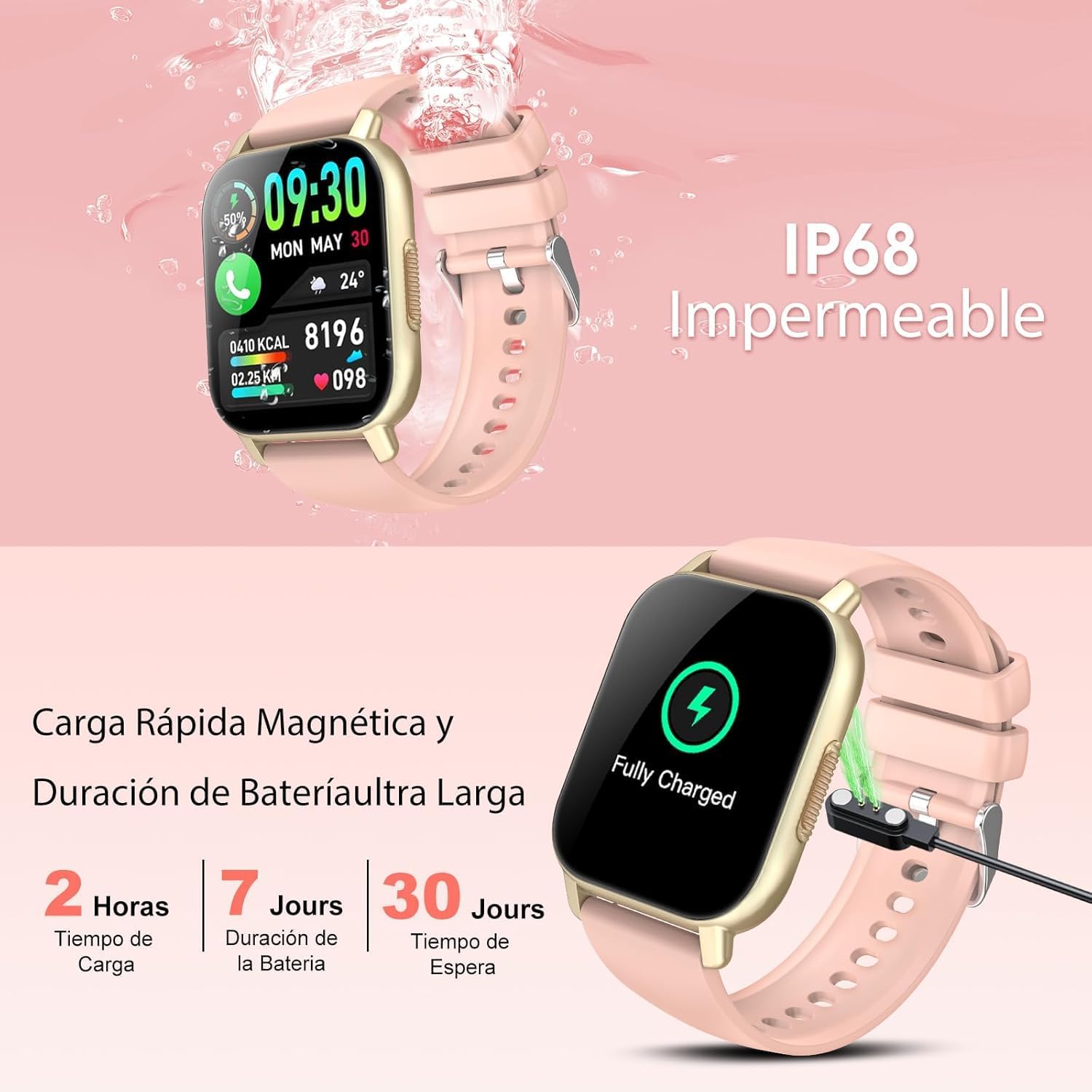 Reloj Inteligente Hombre Mujer, 1.91" Smartwatch con Llamadas Bluetooth, 112+ Deportivos Modos Reloj Deporte con Podómetro, Pulsómetro Monitor de Sueño, IP68 Pulsera Actividad para Android iOS rosa - 5
