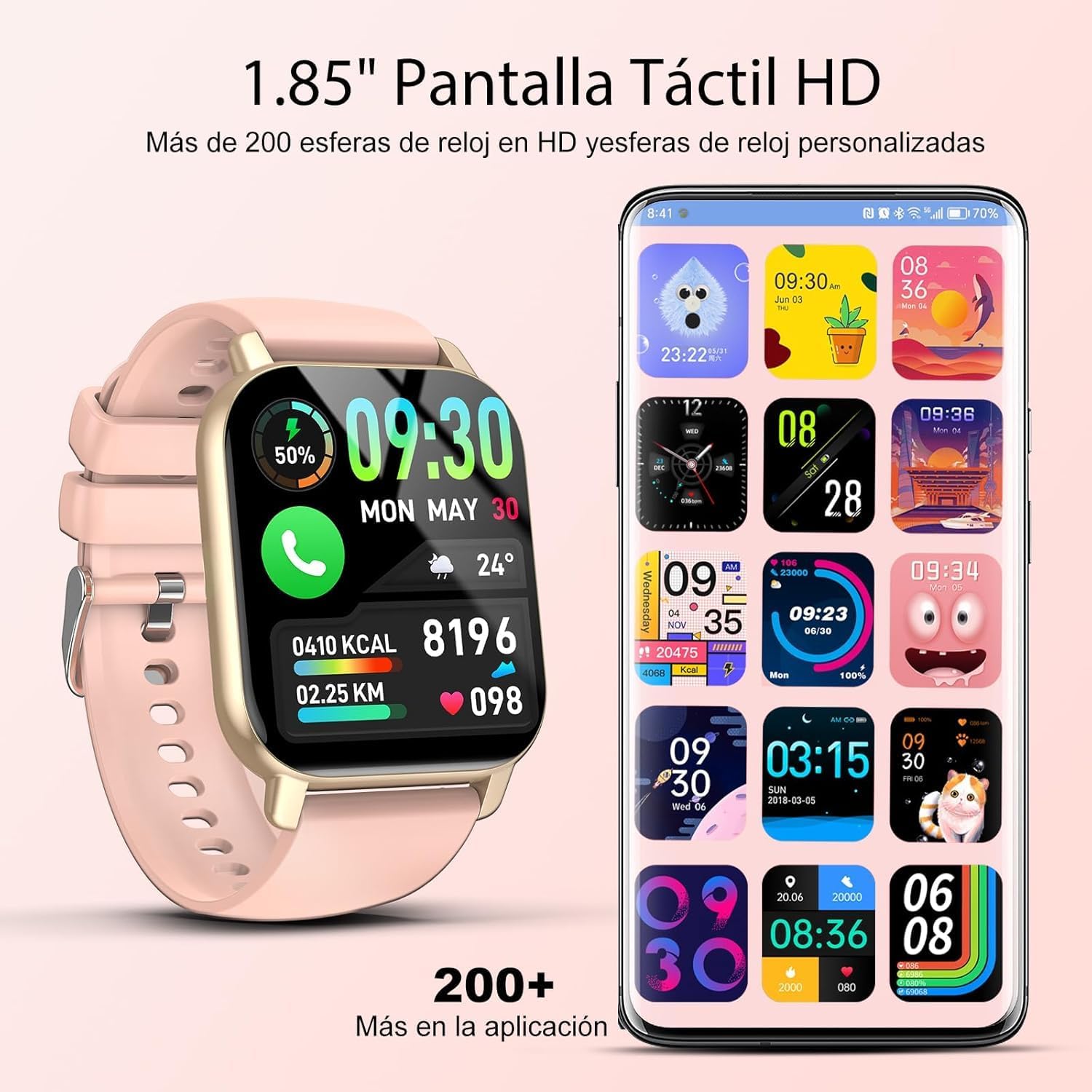 Reloj Inteligente Hombre Mujer, 1.91" Smartwatch con Llamadas Bluetooth, 112+ Deportivos Modos Reloj Deporte con Podómetro, Pulsómetro Monitor de Sueño, IP68 Pulsera Actividad para Android iOS rosa - 6