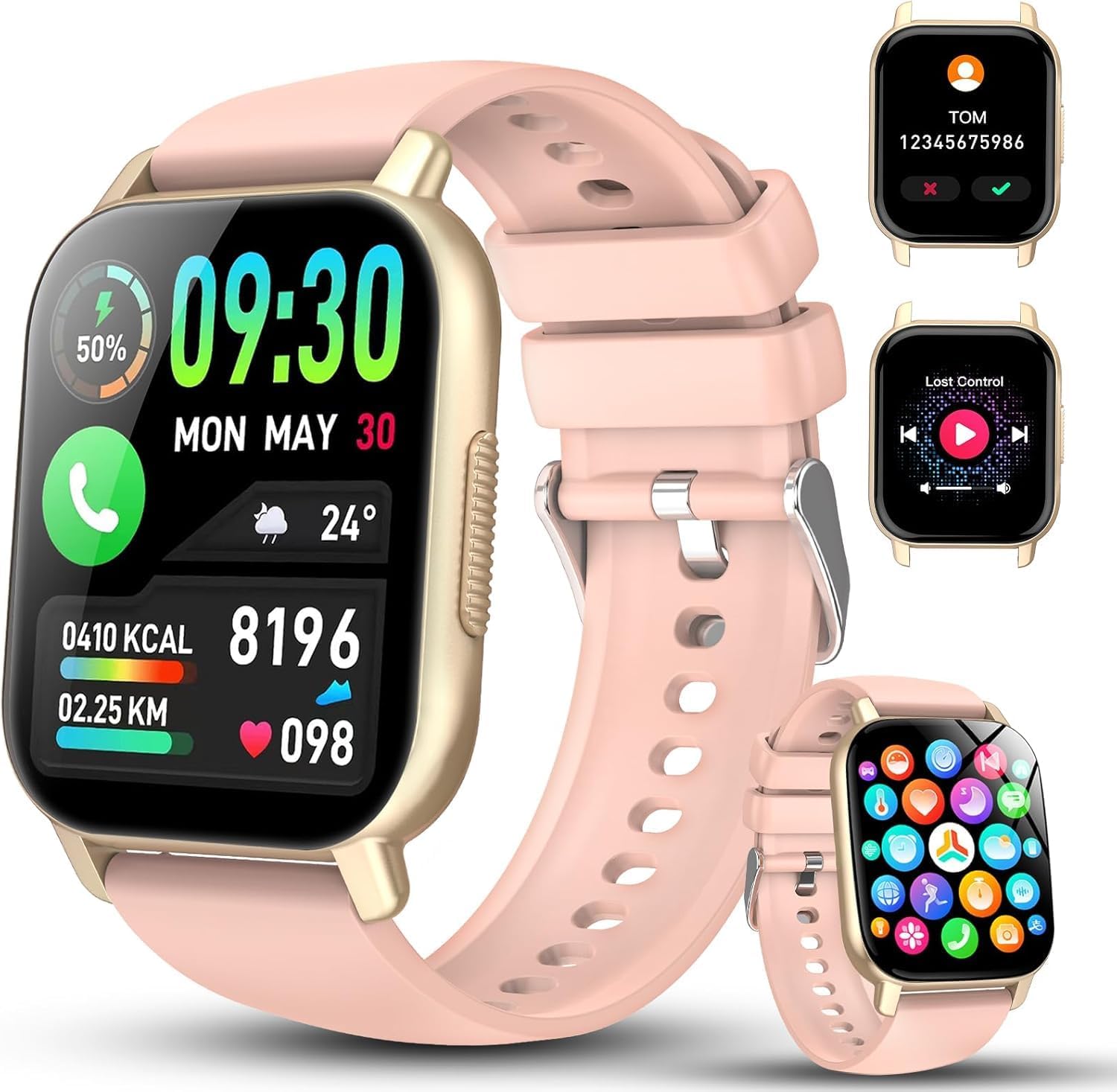Reloj Inteligente Hombre Mujer, 1.91" Smartwatch con Llamadas Bluetooth, 112+ Deportivos Modos Reloj Deporte con Podómetro, Pulsómetro Monitor de Sueño, IP68 Pulsera Actividad para Android iOS rosa - 1