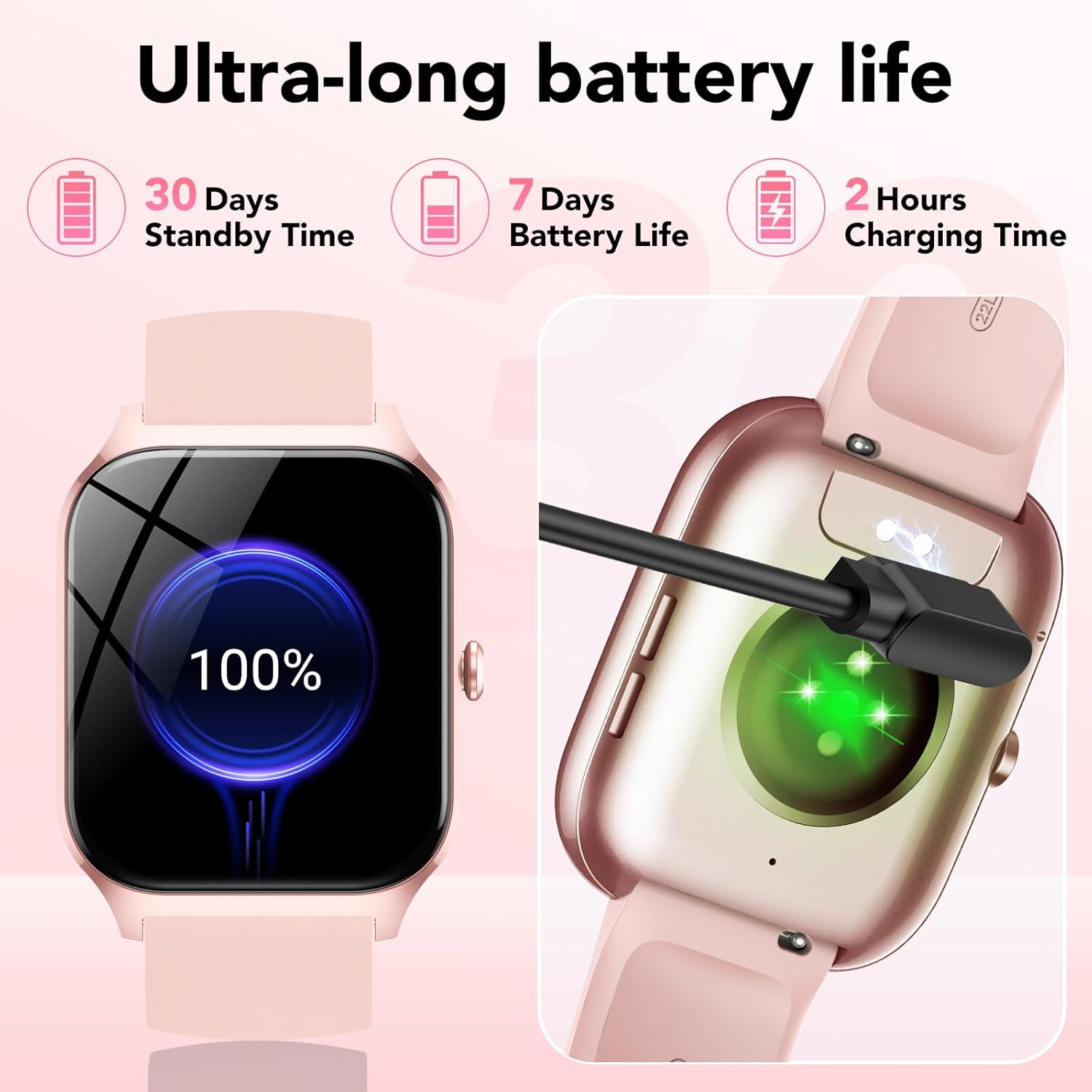 Reloj Inteligente Mujer Hombre,1.85" HD Smartwatch con Llamadas y Voz de Al,WhatsApp Notificaciones, Smart Watch con Podómetro/Pulsómetro/Monitor de Sueño,115+ Modos Deportes, IP68 Impermeable Rosa - 6