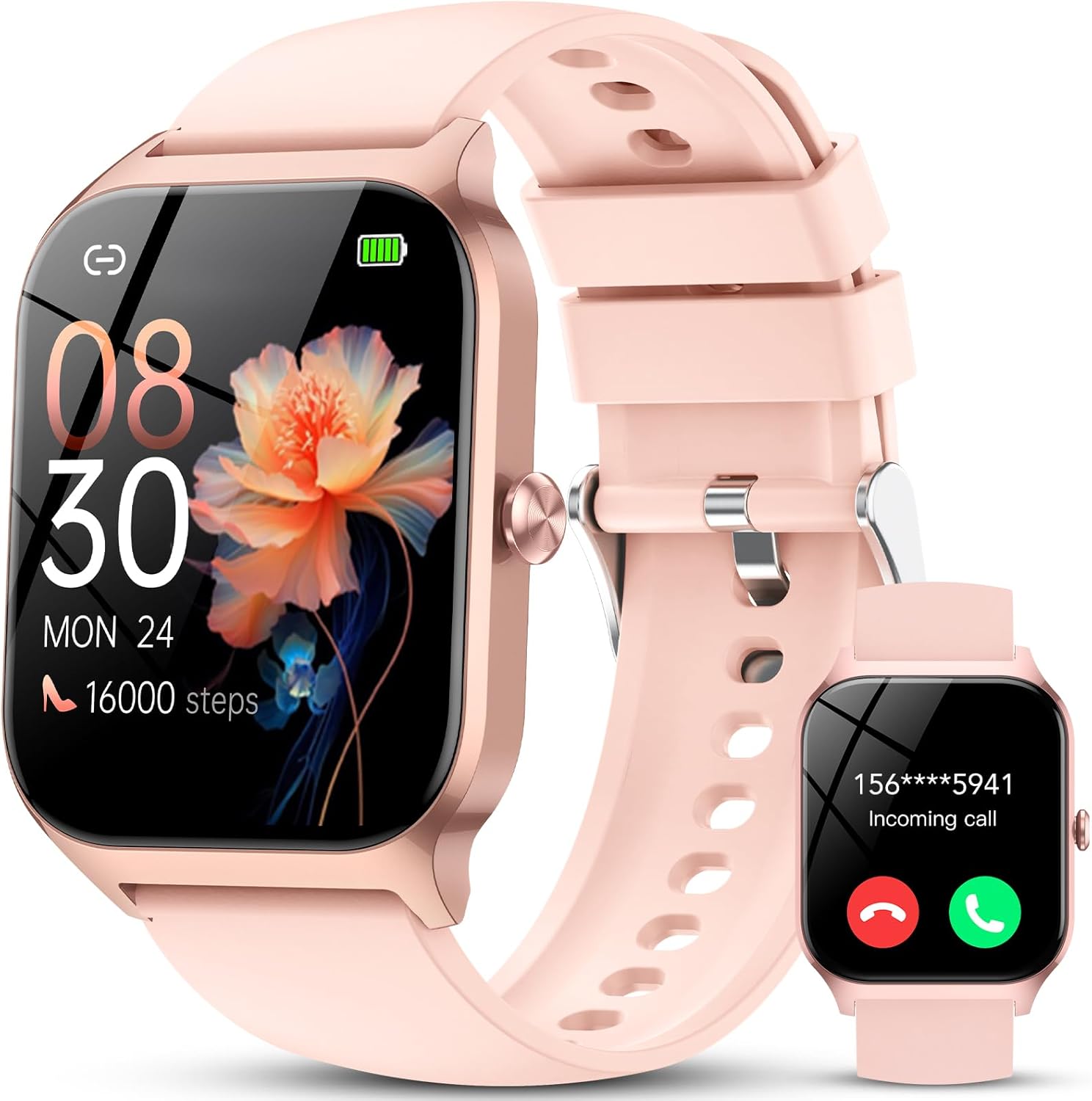 Reloj Inteligente Mujer Hombre,1.85" HD Smartwatch con Llamadas y Voz de Al,WhatsApp Notificaciones, Smart Watch con Podómetro/Pulsómetro/Monitor de Sueño,115+ Modos Deportes, IP68 Impermeable Rosa - 1