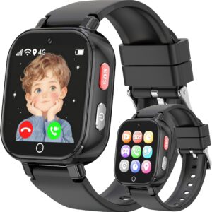 Reloj Inteligente Niño 4G Llamadas, Smartwatch Niños con GPS Telefono Videollamada SOS Chat de Voz Modo Clase Cámara Cronómetro Podómetro Calculadora, Reloj Infantil Niño Niña de 4 a 12 Años, Negro