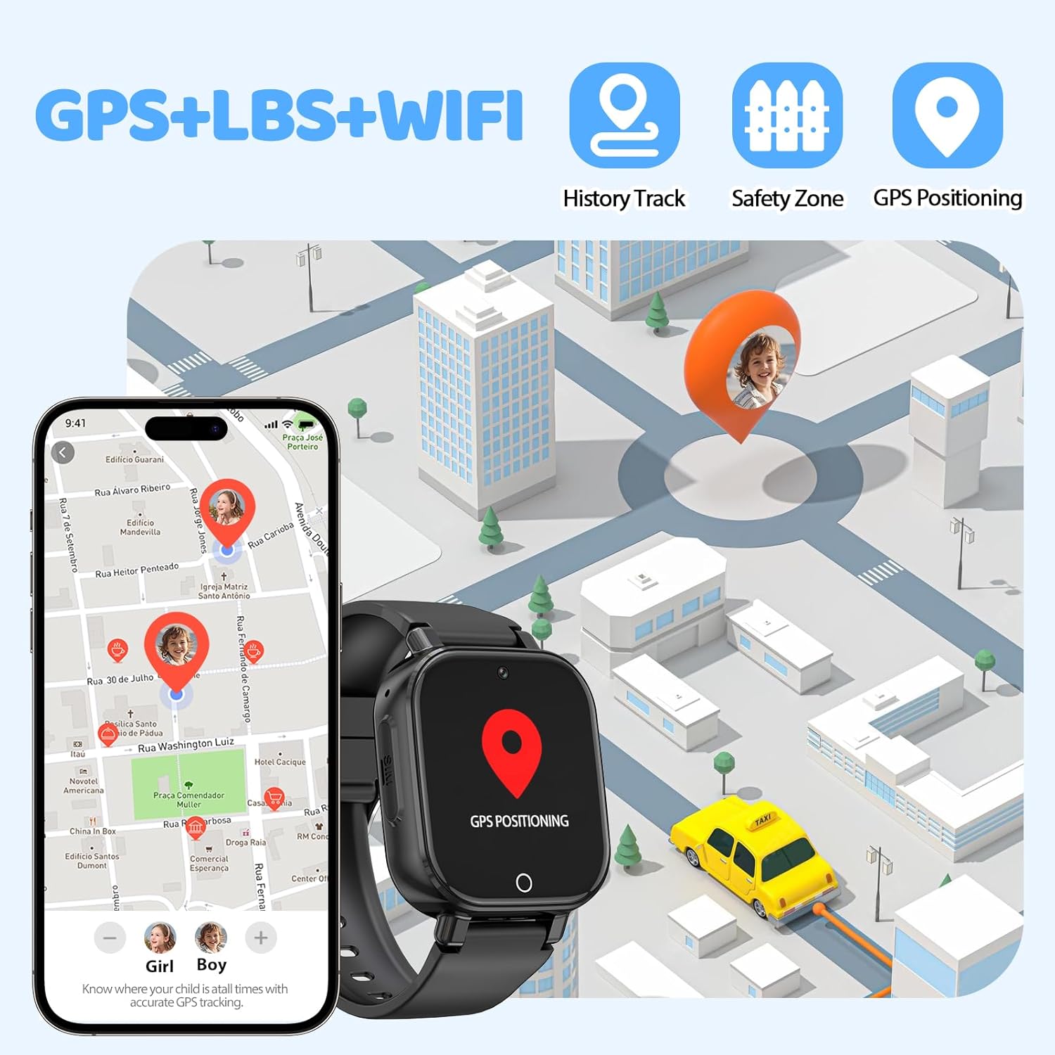 Reloj Inteligente Niño 4G Llamadas, Smartwatch Niños con GPS Telefono Videollamada SOS Chat de Voz Modo Clase Cámara Cronómetro Podómetro Calculadora, Reloj Infantil Niño Niña de 4 a 12 Años, Negro - 4