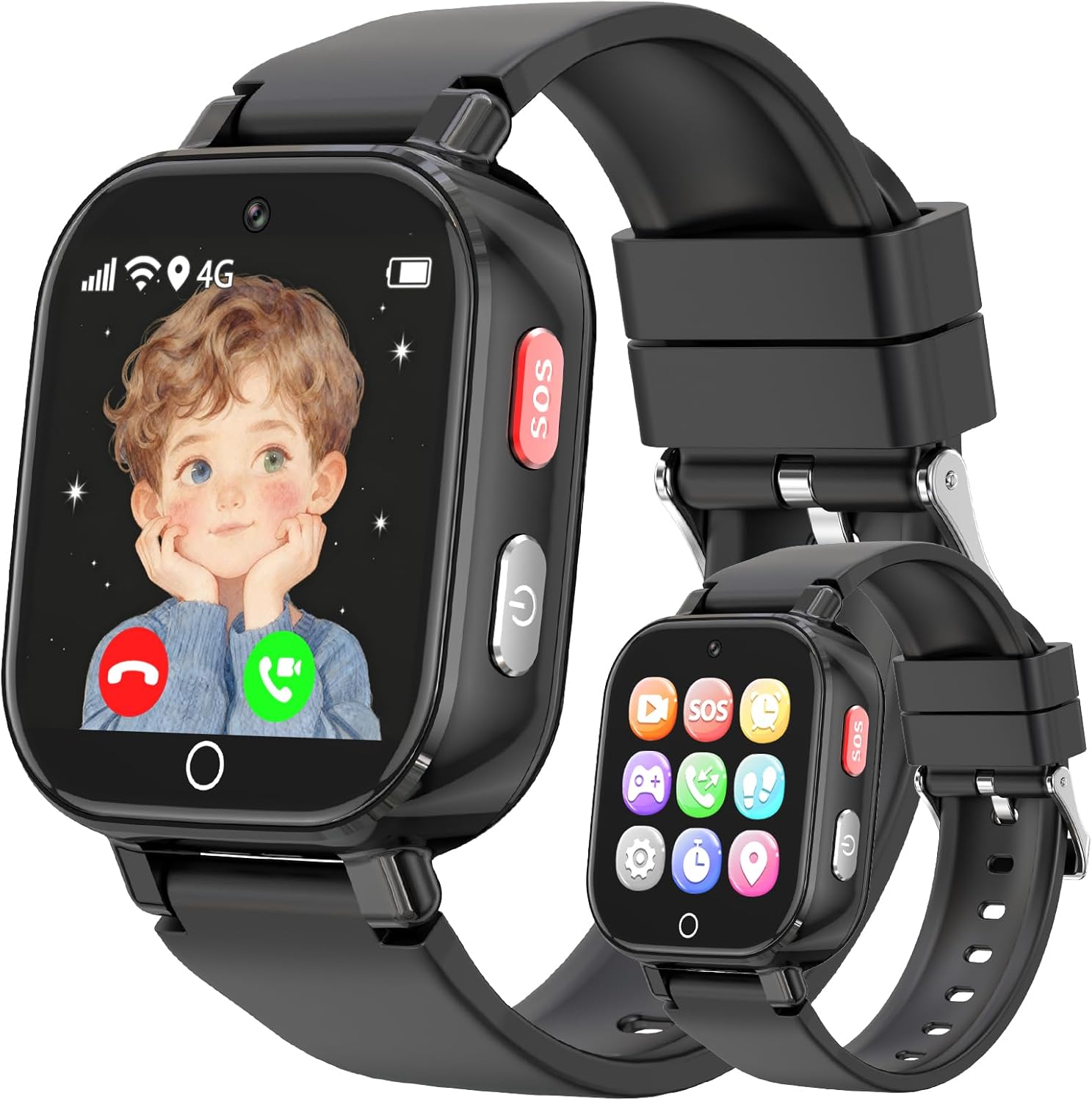 Reloj Inteligente Niño 4G Llamadas, Smartwatch Niños con GPS Telefono Videollamada SOS Chat de Voz Modo Clase Cámara Cronómetro Podómetro Calculadora, Reloj Infantil Niño Niña de 4 a 12 Años, Negro - 1